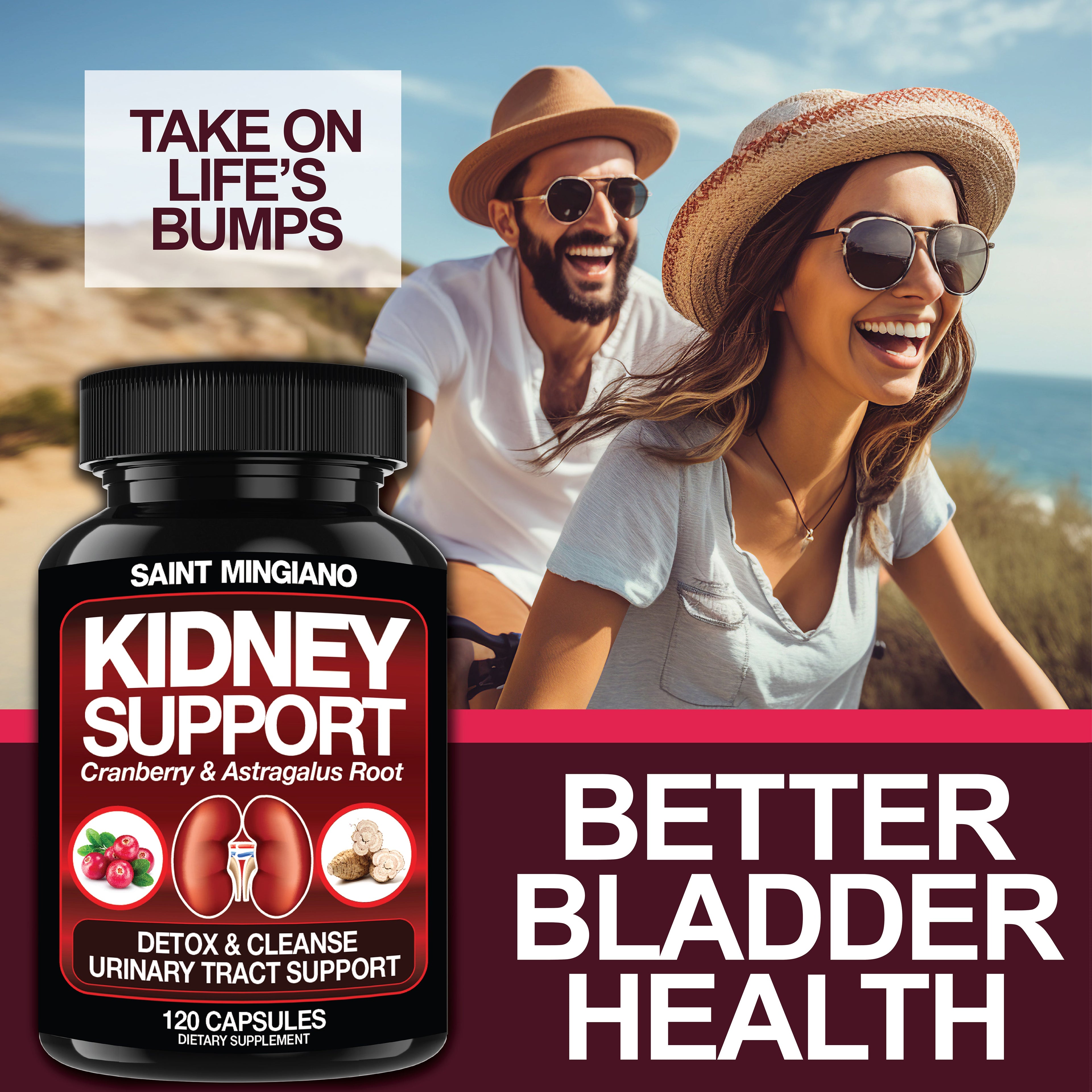 Kidney Support Cleanse Detox & Repair -120 Capsules - Cranberry & Astragalus Root Pills by Saint Mingiano - Supplements & Wellness Dedicated to Holistic Health