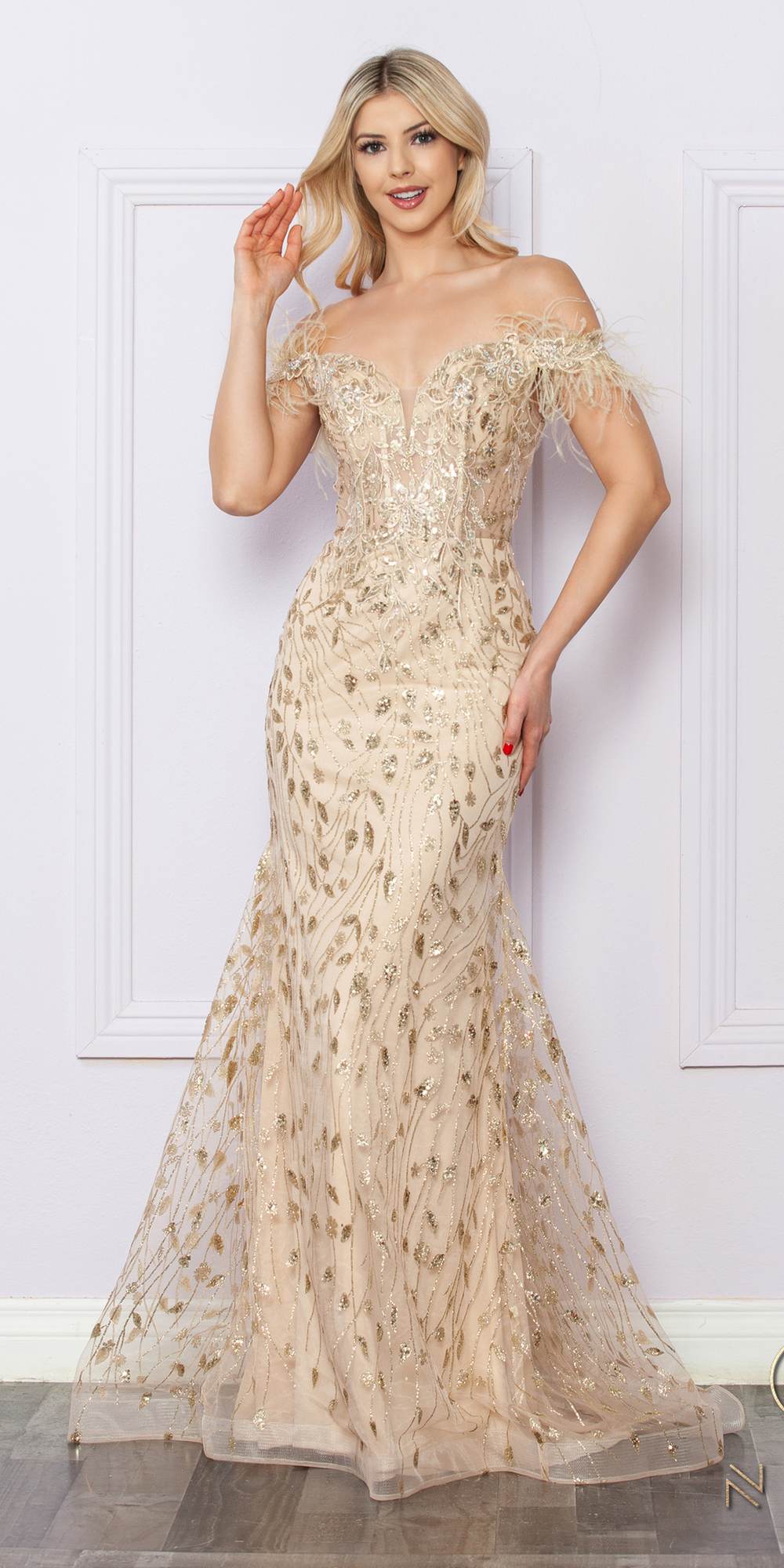 Nox Anabel L1255 Long Embroidered Glitter Applique Fitted Gown by DiscountDressShop