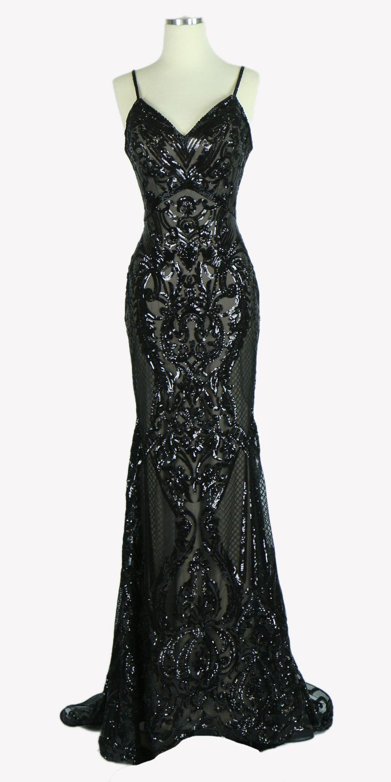 CLEARANCE - Aspeed L1982 Long Sequins Navy Blue Evening Gown V-Neck (Size XS) by DiscountDressShop