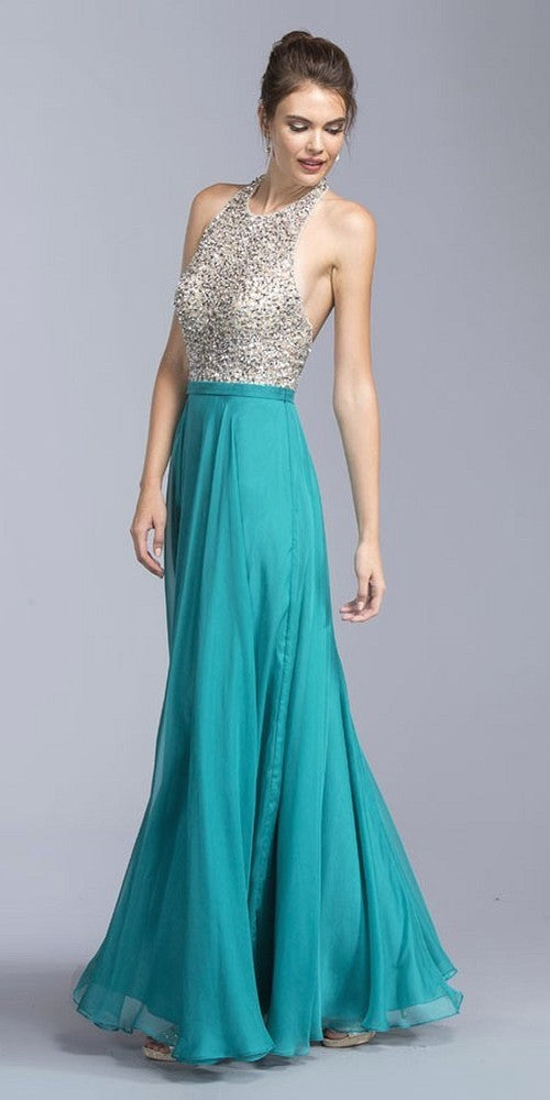 CLEARANCE - Aspeed L2061 A-line Long Formal Dress Halter Open-Back (Size XXS) by DiscountDressShop
