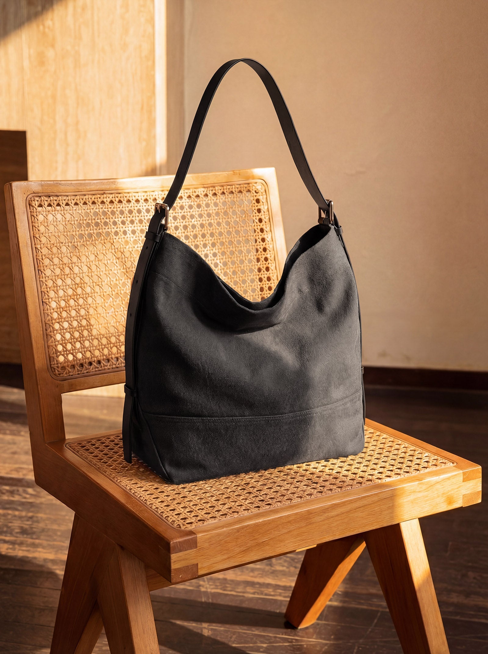 Large Canvas Tote Shoulder Bag Slouchy Relaxed Fit Hobo Bag by LINTICO