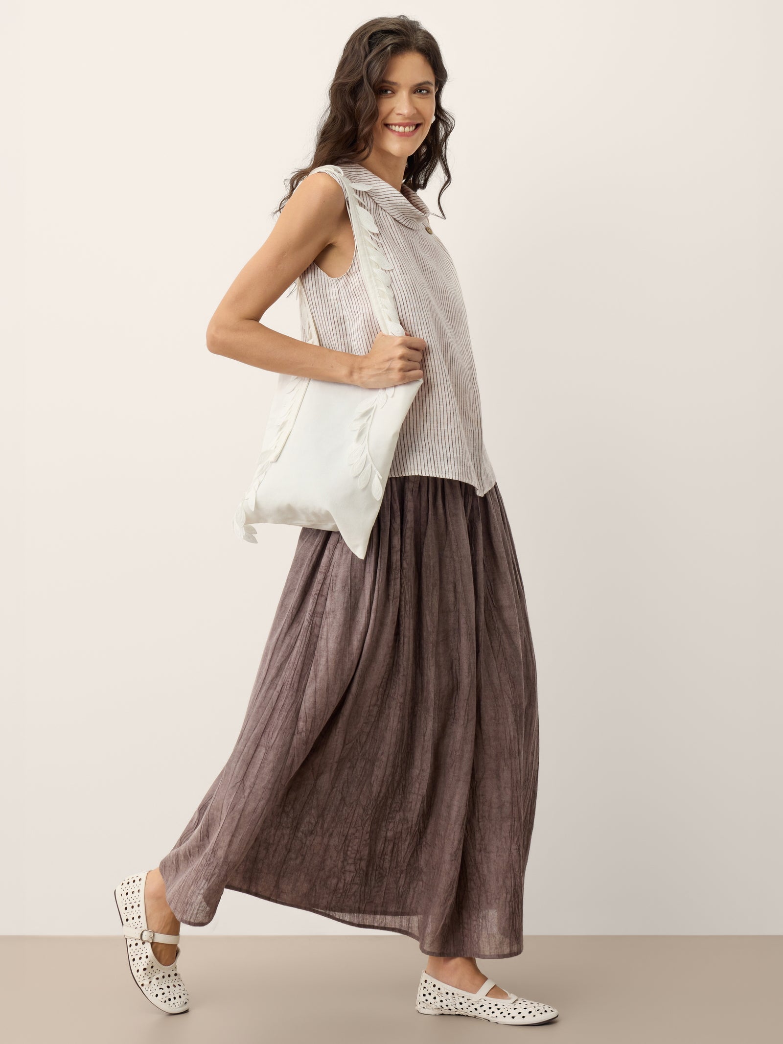 Lyocell Textured Pleated Waist Skirt ROSAMUND by LINTICO