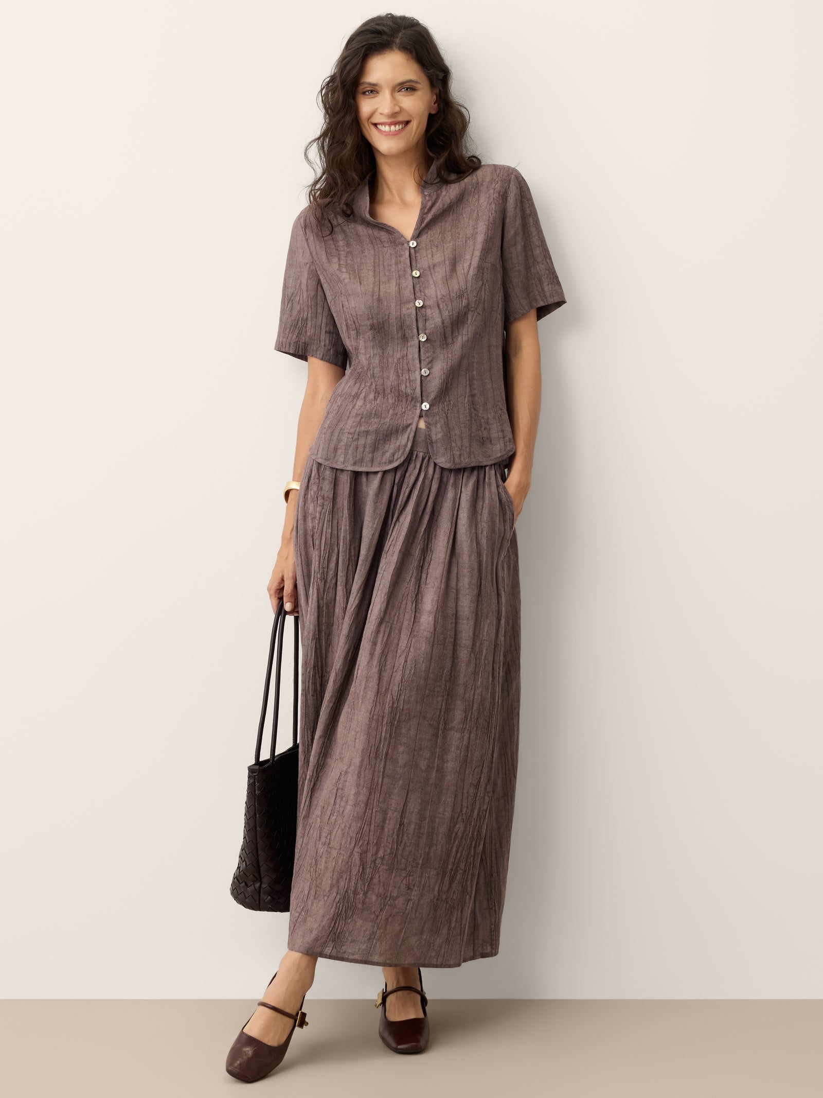Lyocell Textured Pleated Waist Skirt ROSAMUND by LINTICO