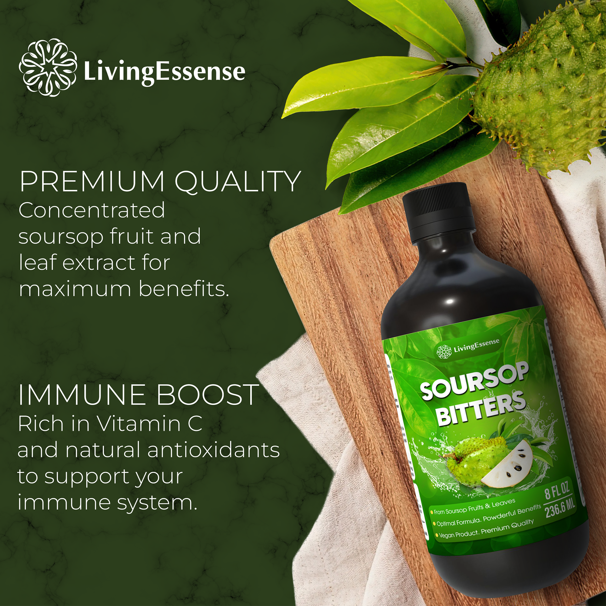 Soursop Bitters Liquid with Soursop Leaves for Gut Health & Immune Boost by FreshDrinkUS - Natural and Premium Herbal Tea