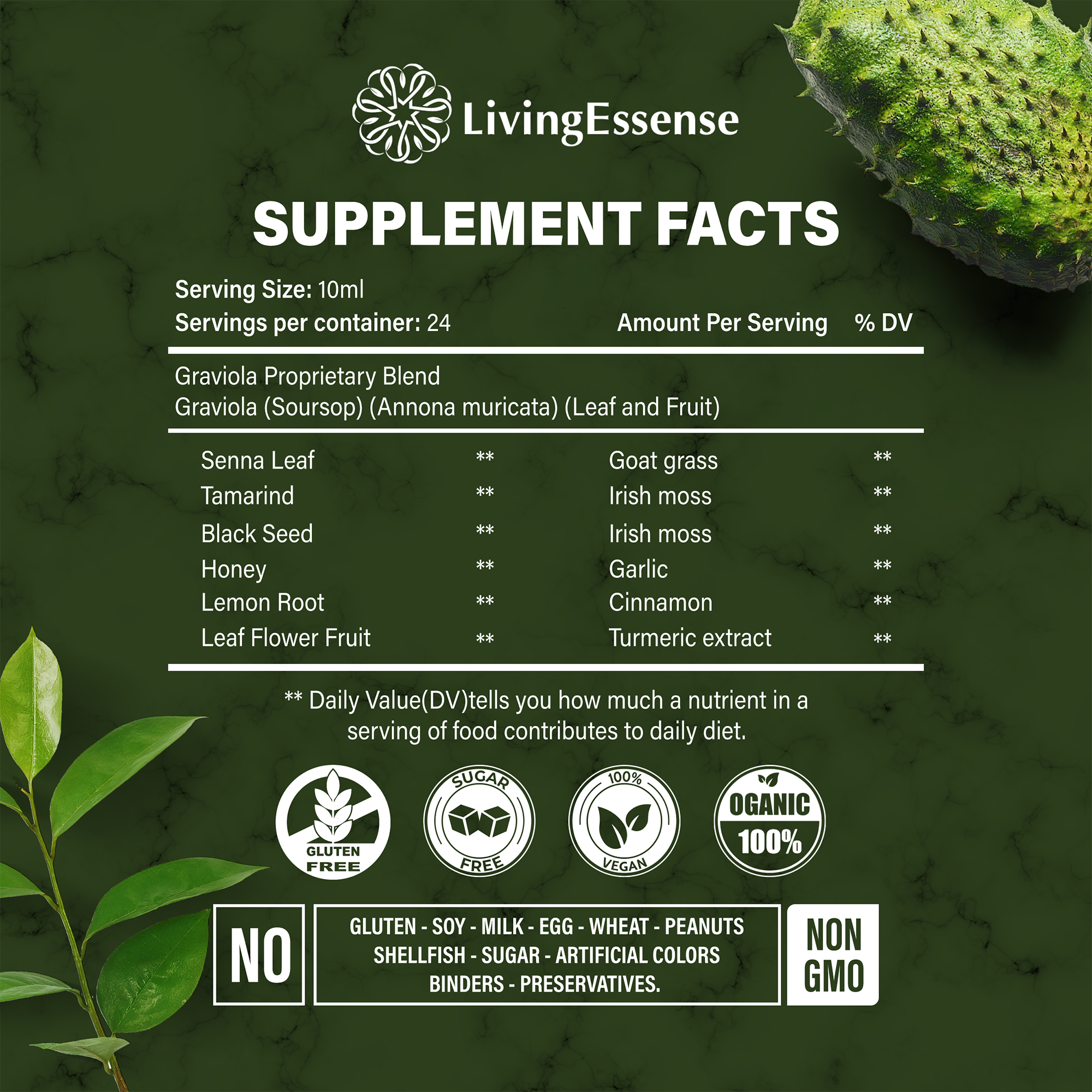 Soursop Bitters Liquid with Soursop Leaves for Gut Health & Immune Boost by FreshDrinkUS - Natural and Premium Herbal Tea