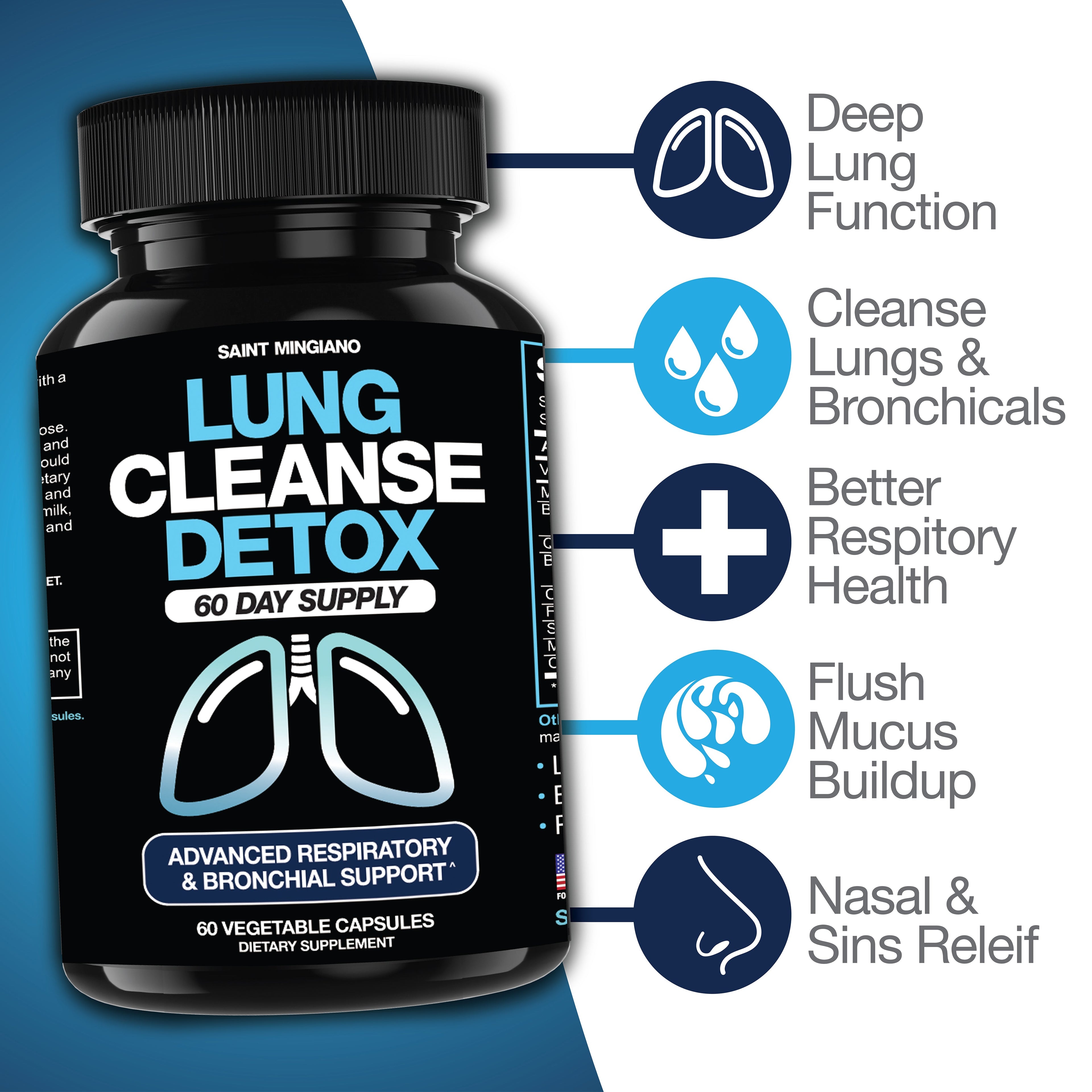 Lung Cleanse Detox, 60 Day Cleanse - Supports Lung Health Within Bronchial & Respiratory Systems by Saint Mingiano - Supplements & Wellness Dedicated to Holistic Health
