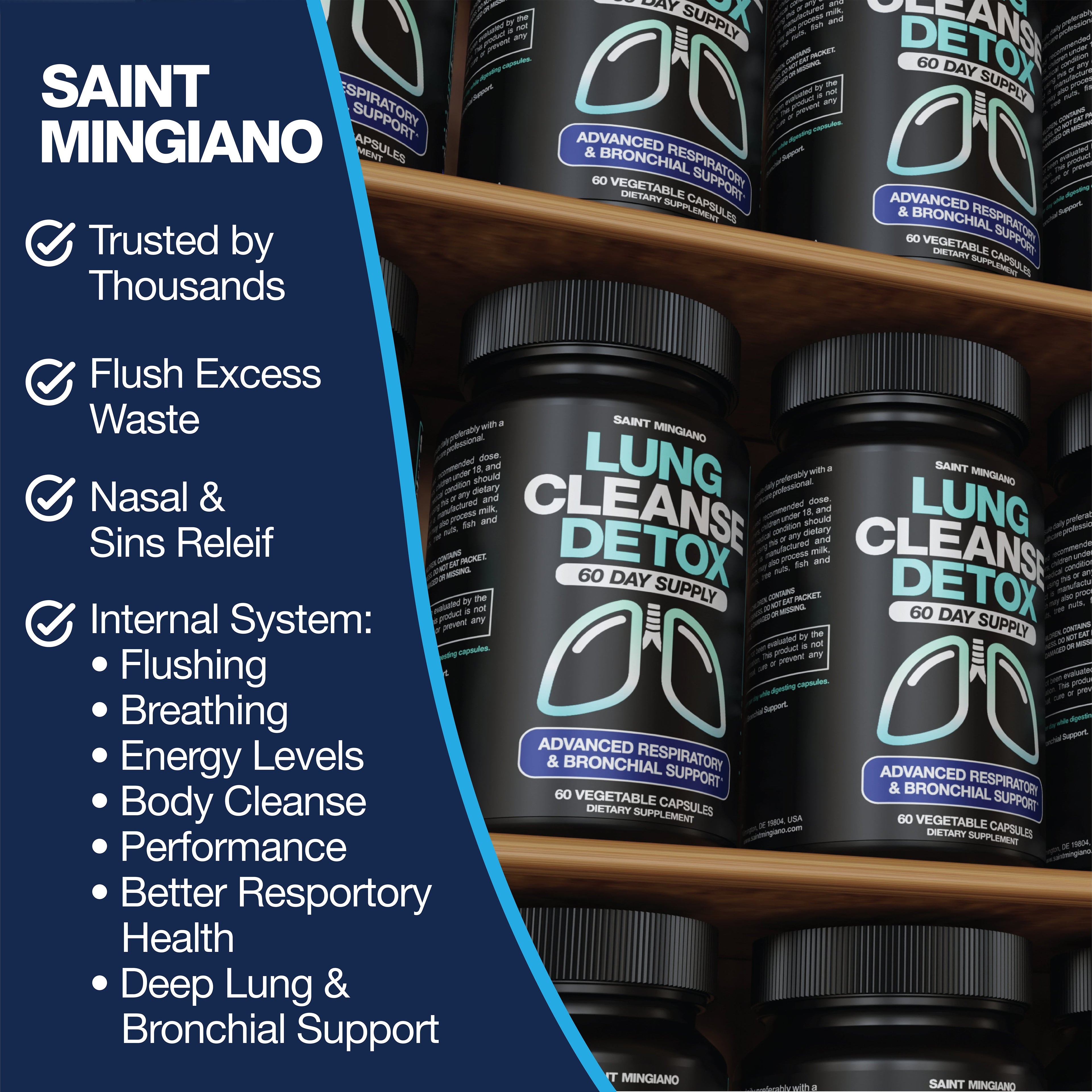 Lung Cleanse Detox, 60 Day Cleanse - Supports Lung Health Within Bronchial & Respiratory Systems by Saint Mingiano - Supplements & Wellness Dedicated to Holistic Health