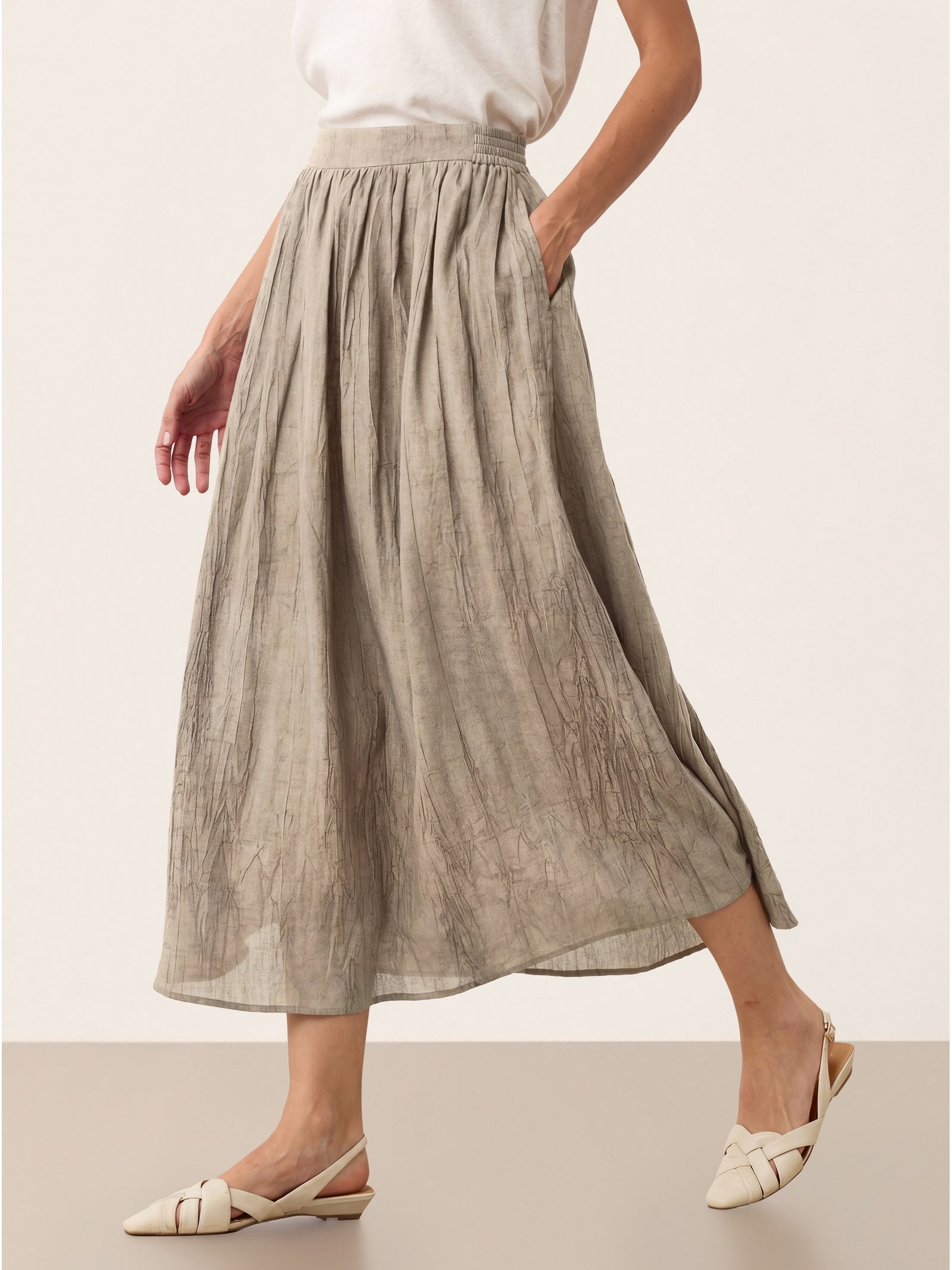 Lyocell Textured Pleated Waist Skirt ROSAMUND by LINTICO