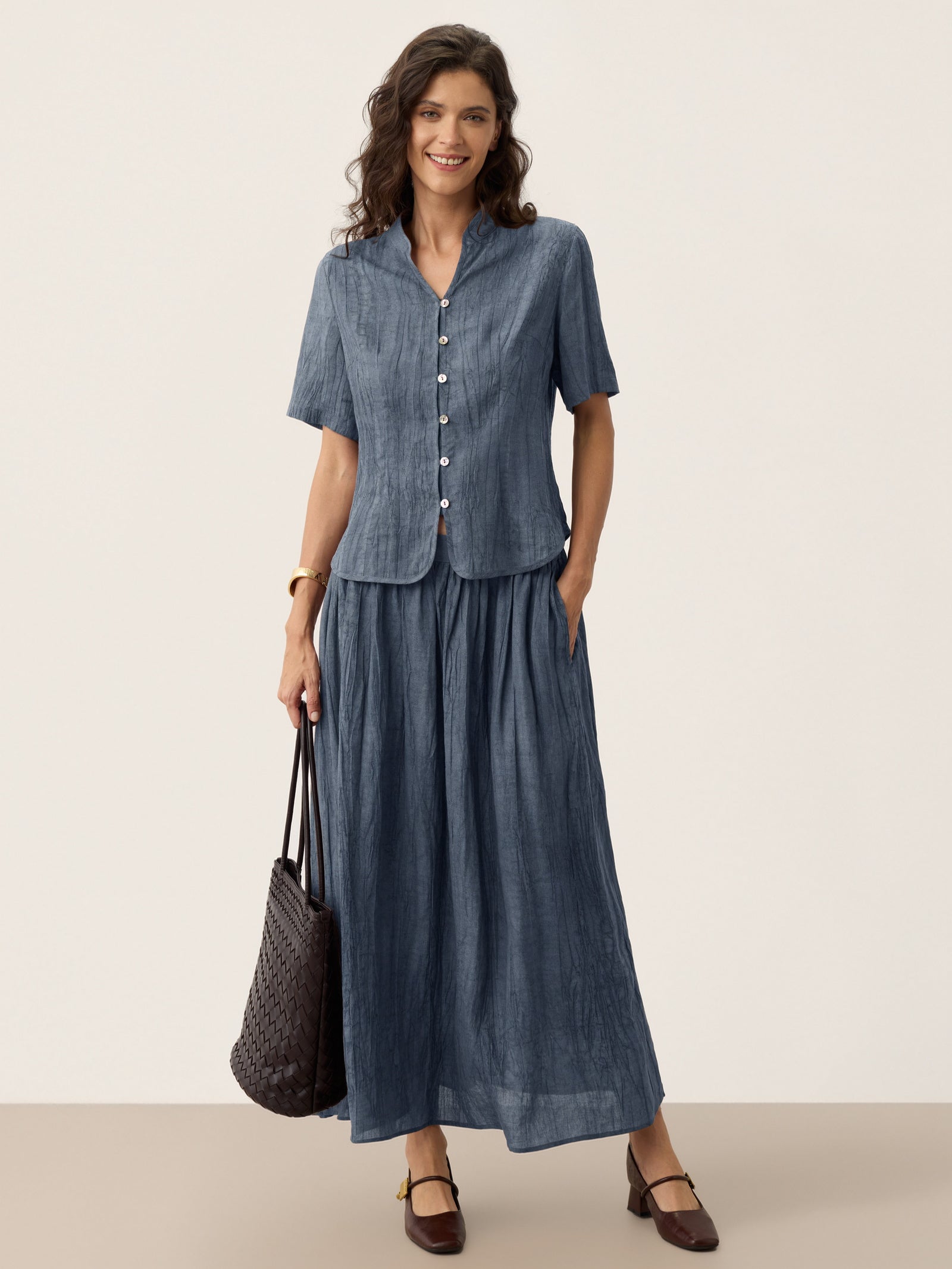 Lyocell Textured Pleated Waist Skirt ROSAMUND by LINTICO