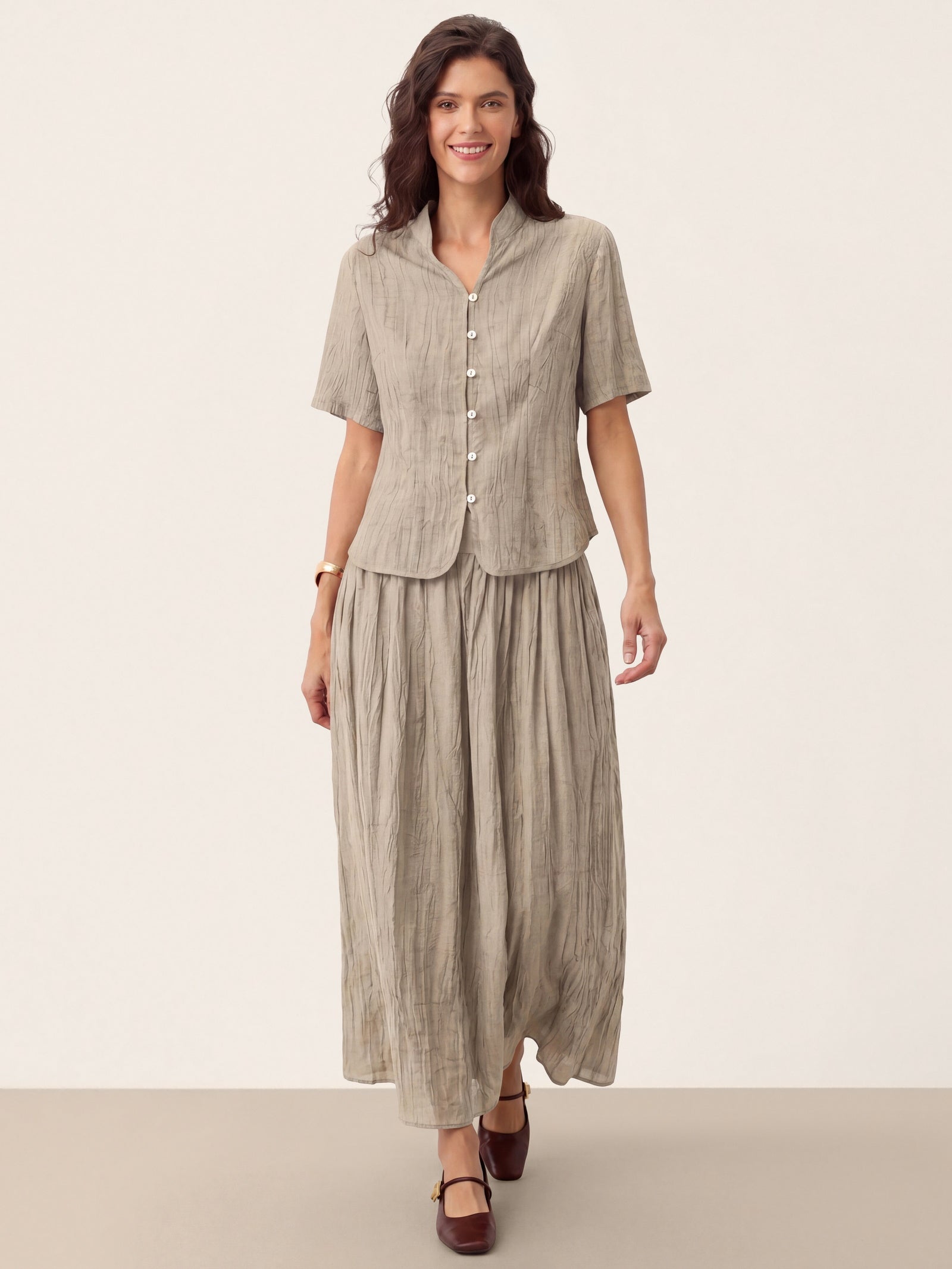 Lyocell Textured Stand Collar Shirt Jacket PHILIPPA by LINTICO