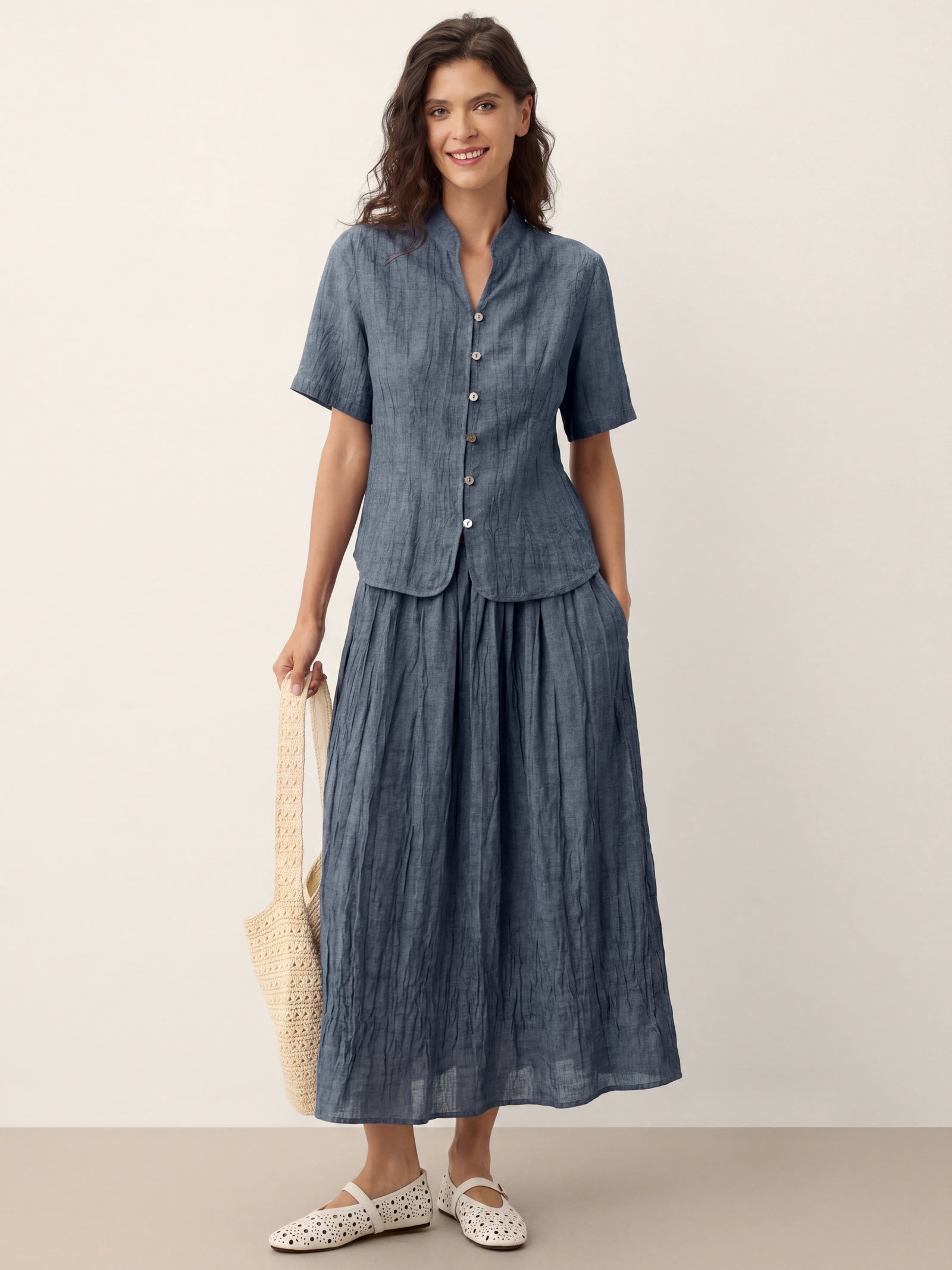 Lyocell Textured Stand Collar Shirt Jacket PHILIPPA by LINTICO