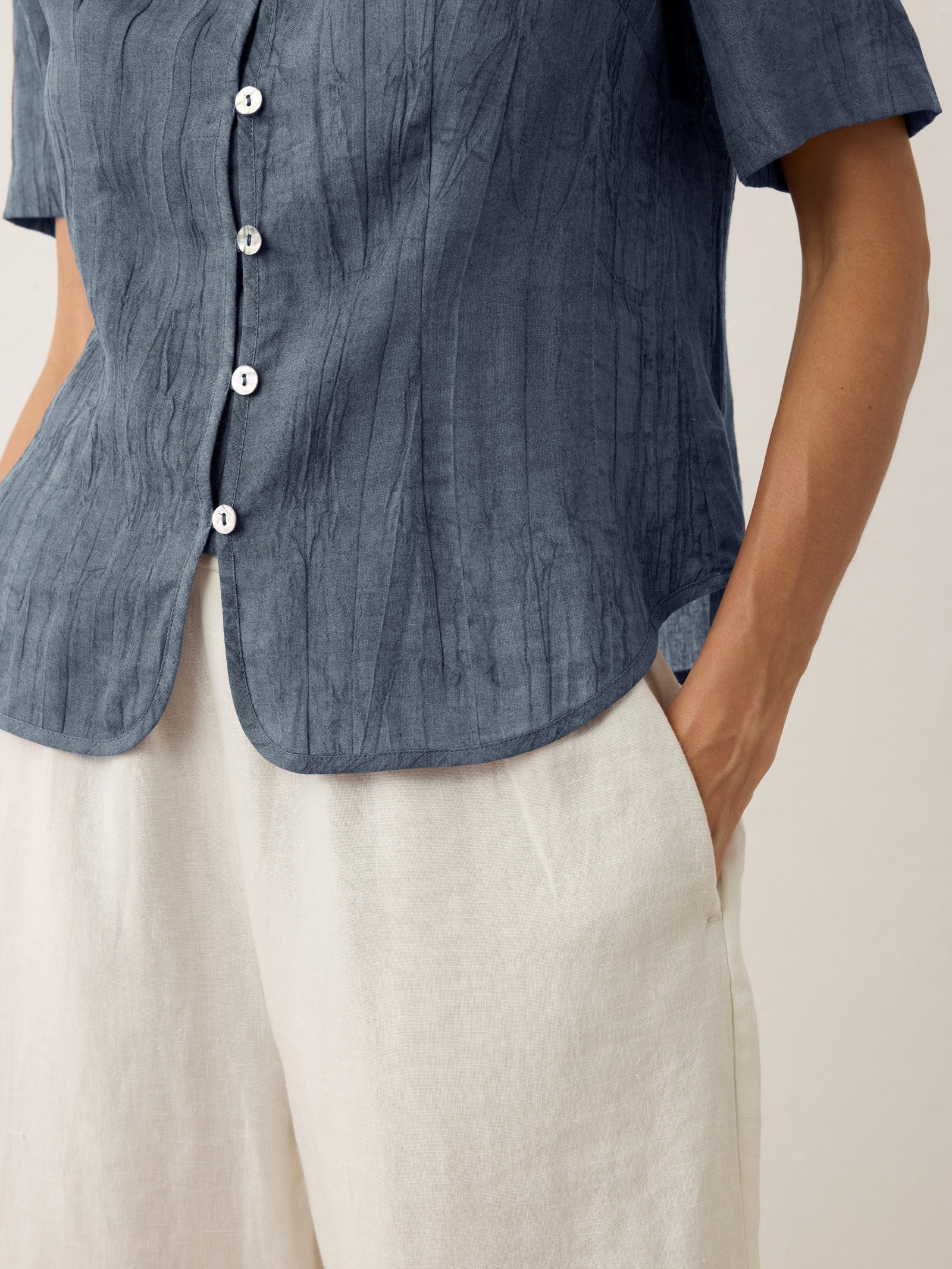 Lyocell Textured Stand Collar Shirt Jacket PHILIPPA by LINTICO