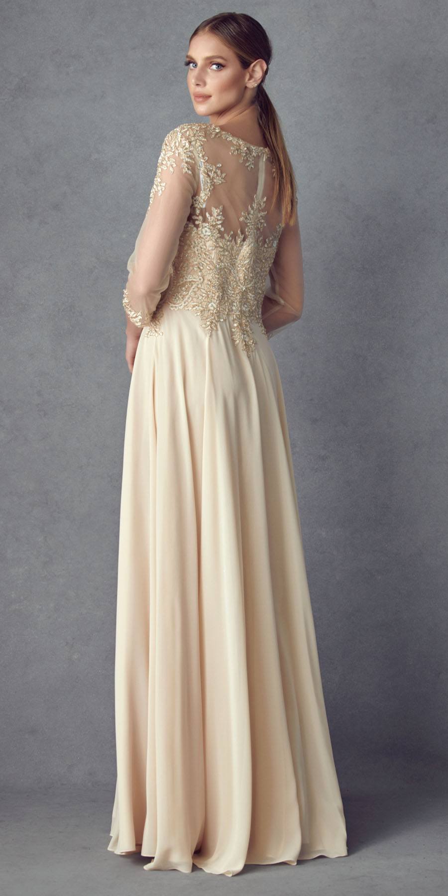 Juliet M12 Quarter Sleeved Embroidered Long A-Line Chiffon Dress by DiscountDressShop