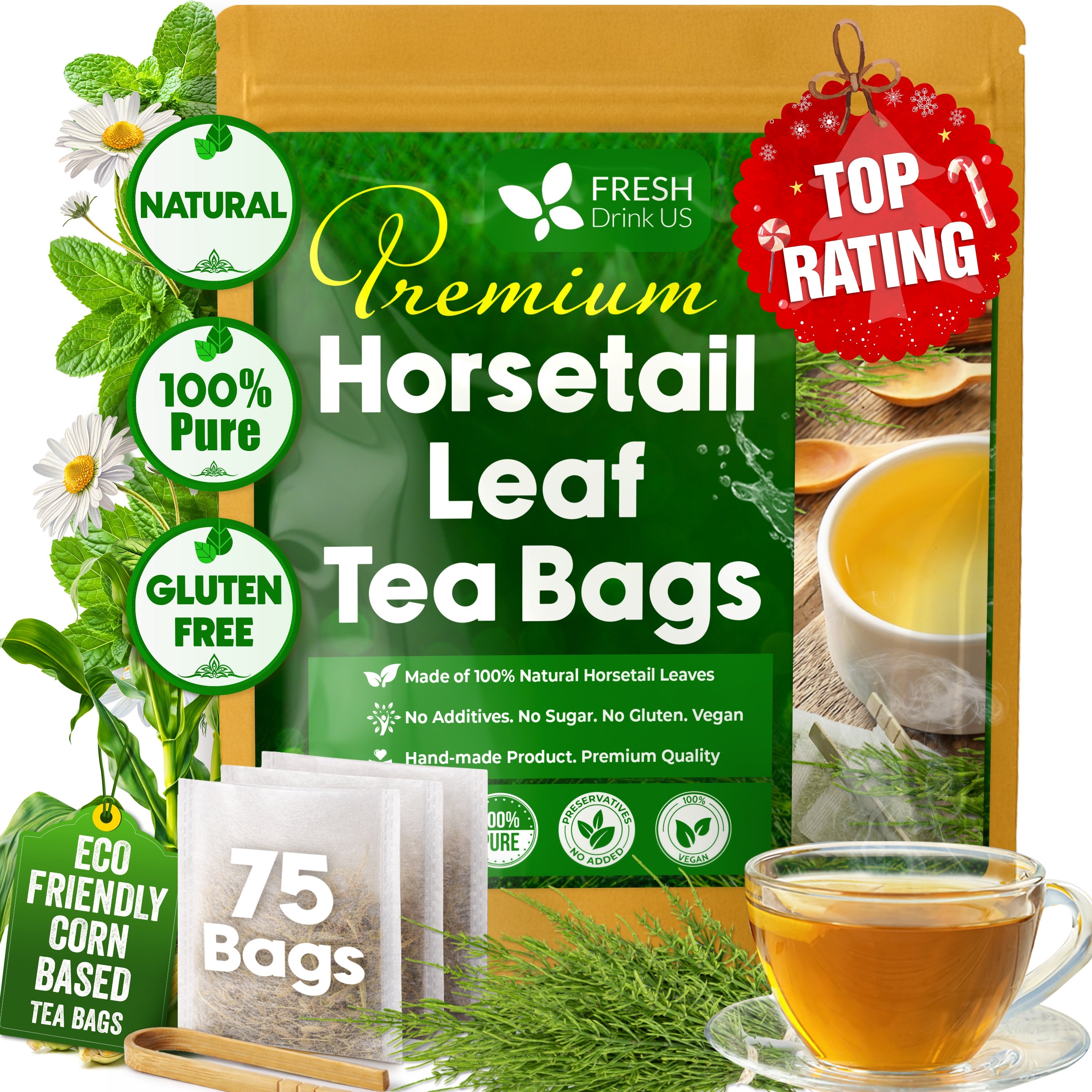 Premium Horsetail Leaf Tea Bags, 100% Natural & Pure from Horsetail Loose Leaves Herbal Tea. No Sugar, No Caffeine, No Gluten, Vegan. by FreshDrinkUS - Natural and Premium Herbal Tea