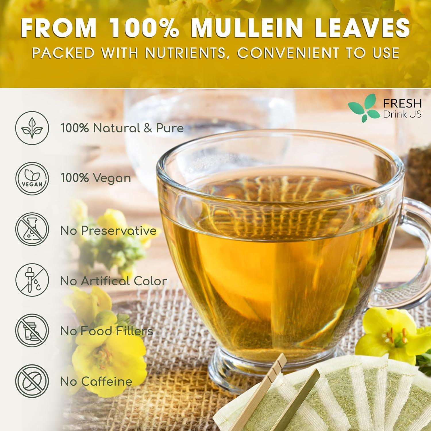 Mullein Leaf Tea Bags, 100% Natural & Pure from Mullein Leaves. Loose Leaf Mullein Herbal Tea. Made with Natural Material Tea Bags. No Sugar, No Caffeine, No Gluten, Vegan. by FreshDrinkUS - Natural and Premium Herbal Tea