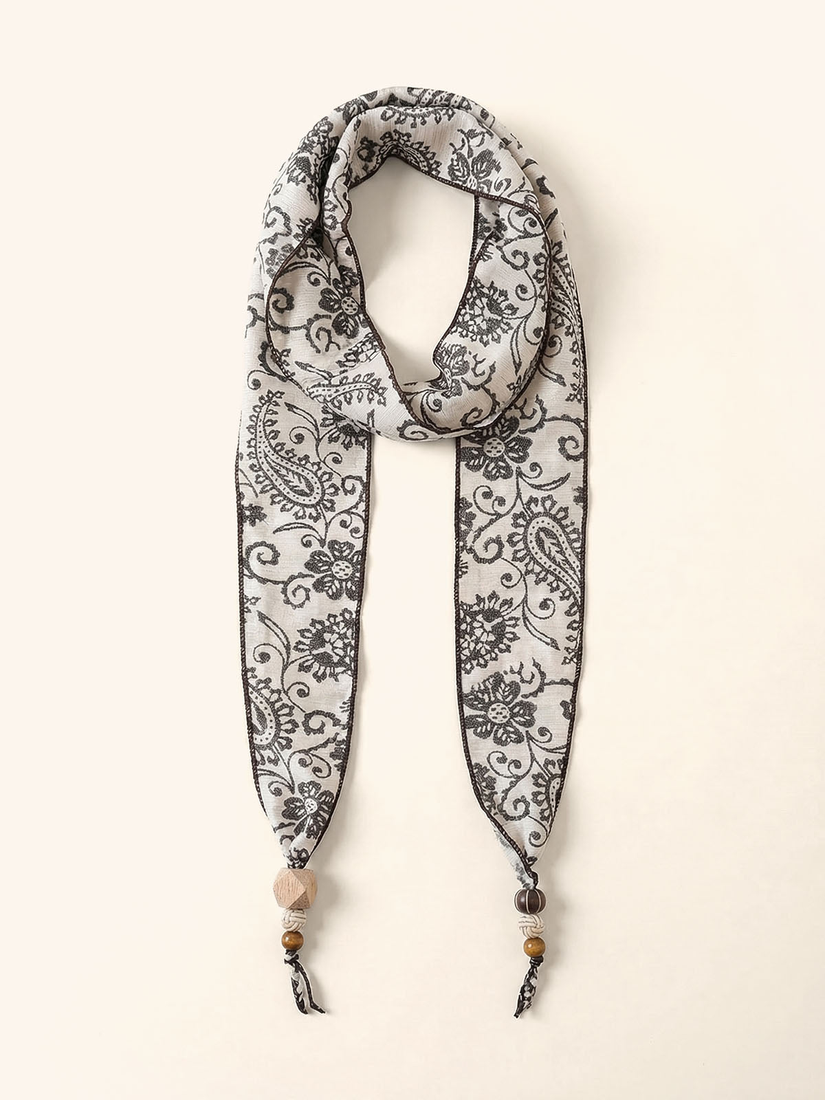 Multi-Functional Floral Satin Scarf With Jade Bead Accents by LINTICO