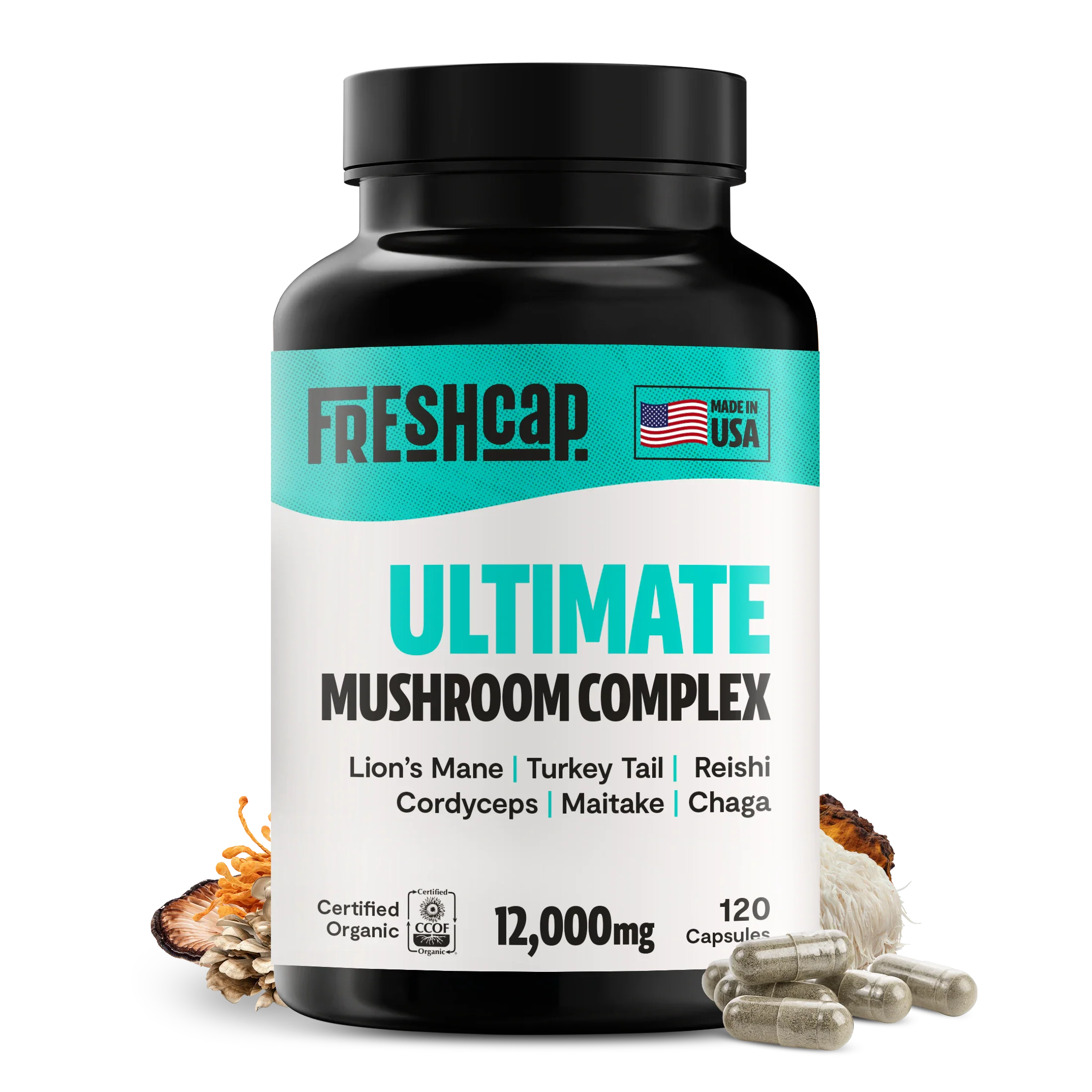 Organic Mushroom Complex Supplement Capsules by FreshCap Mushrooms