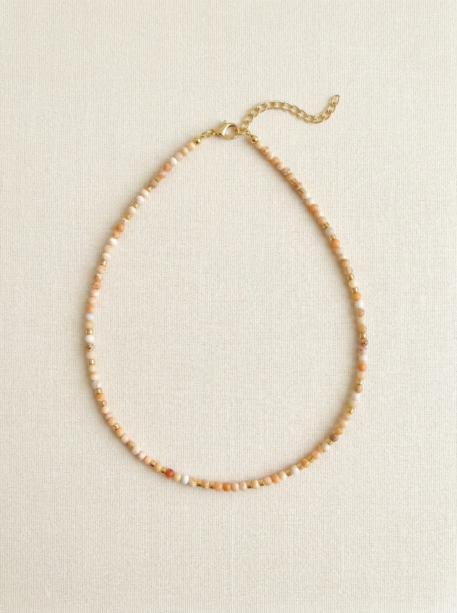 Handmade Natural Stone Beaded Necklace with Moon Pendant by LINTICO