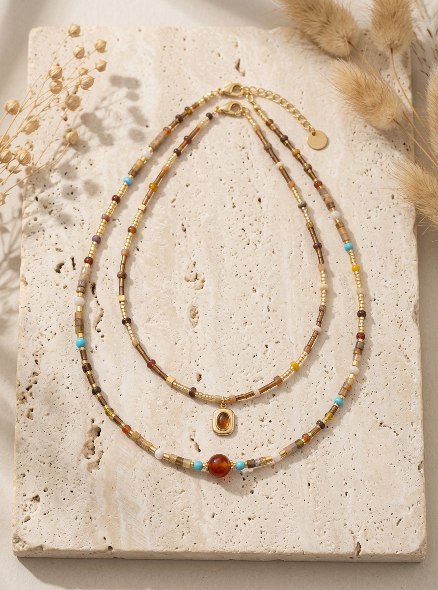 Natural Stone Boho Jewelry Choker Necklace by LINTICO
