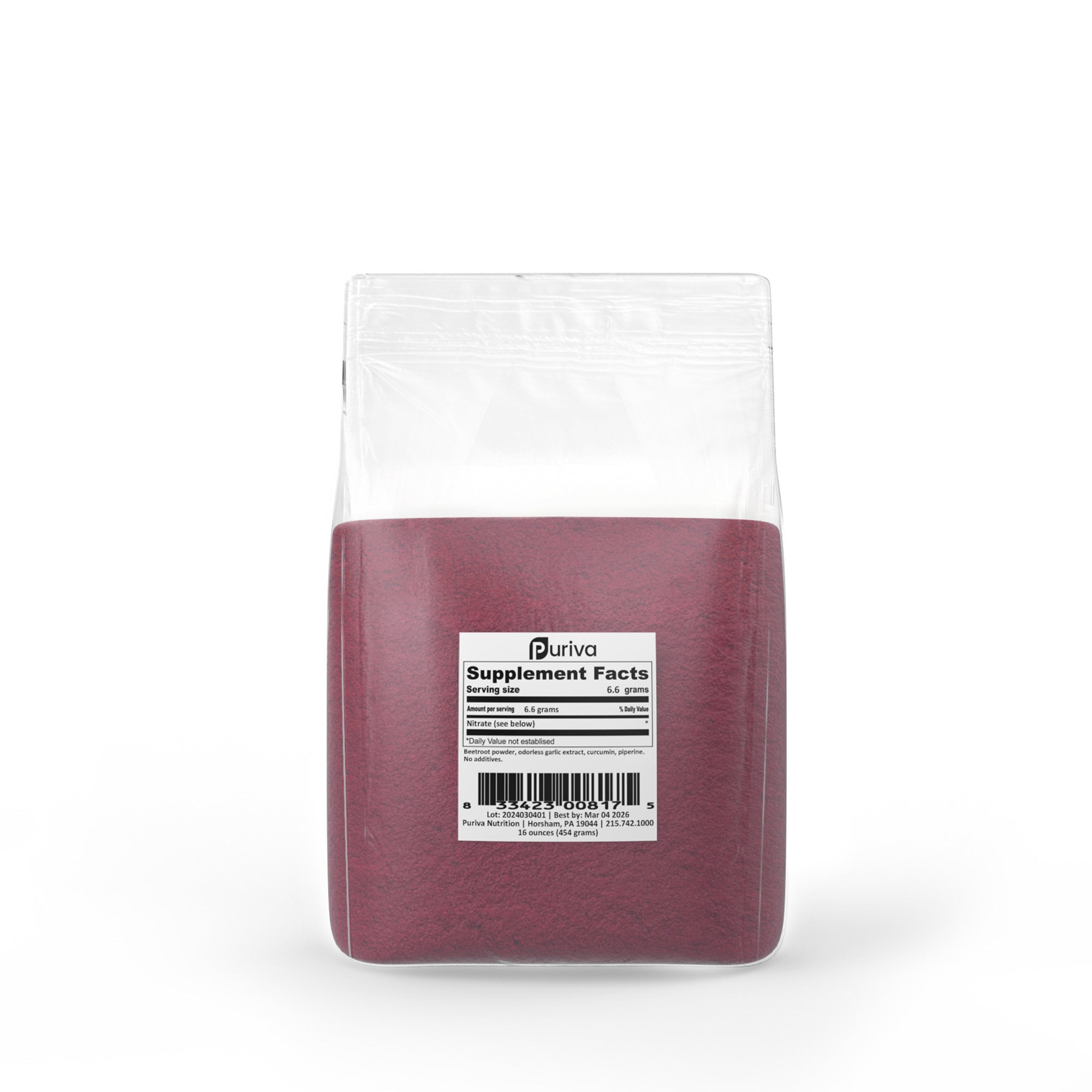 Nitrate powder (beetroot, curcumin, piperine, garlic), 1 pound, Puriva Nutrition by Puriva Nutrition