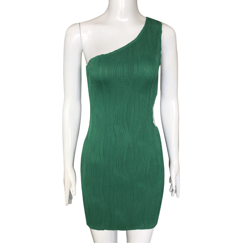 Hollow Out Cutout Sloping Shoulder Dress Women Clothing Fall Sexy Office One Shoulder Dress for Women