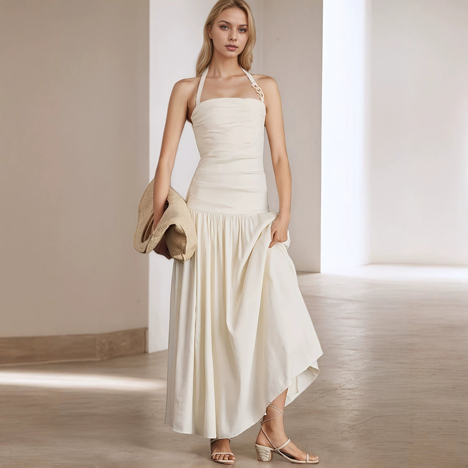 Summer Women Wide Camisole Halter Sleeveless Backless Dress by Ragazza