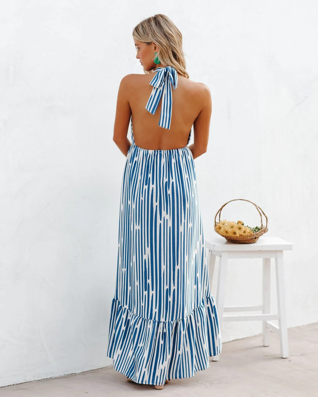 Pleated Backless Halter Elegant Dress Dress Women Clothing