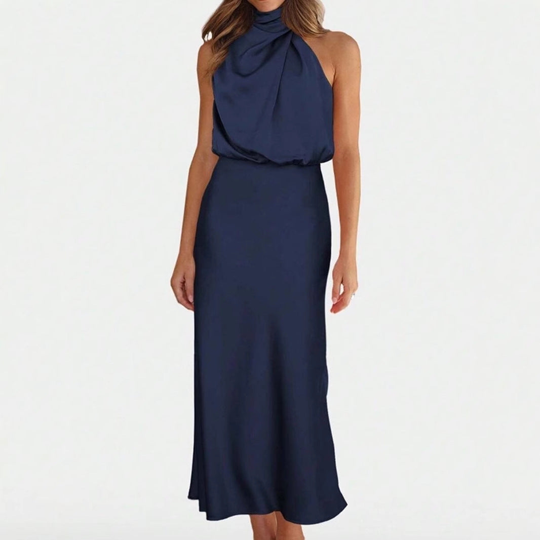Spring Summer Long Satin Dress Women Clothing Sleeveless Satin Dress by Ragazza