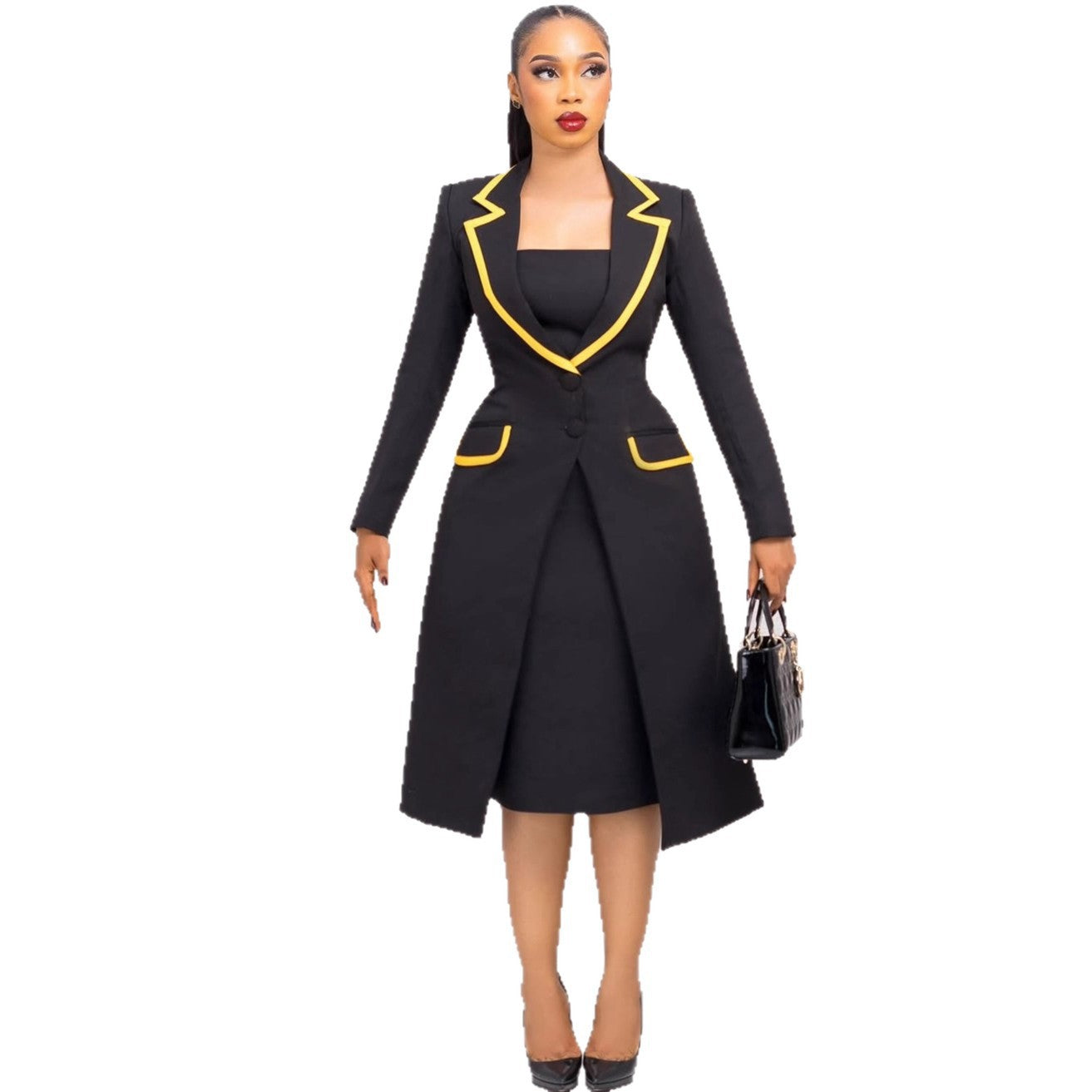 Elegant Office Fitted Waist Turn down Collar Stretch Blazers Vest Two Piece Sets by Ragazza