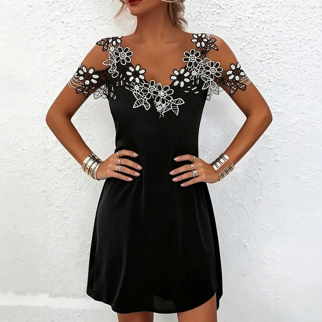 Women Clothing Summer Lace Decoration Shoulder Baring Dress by Ragazza