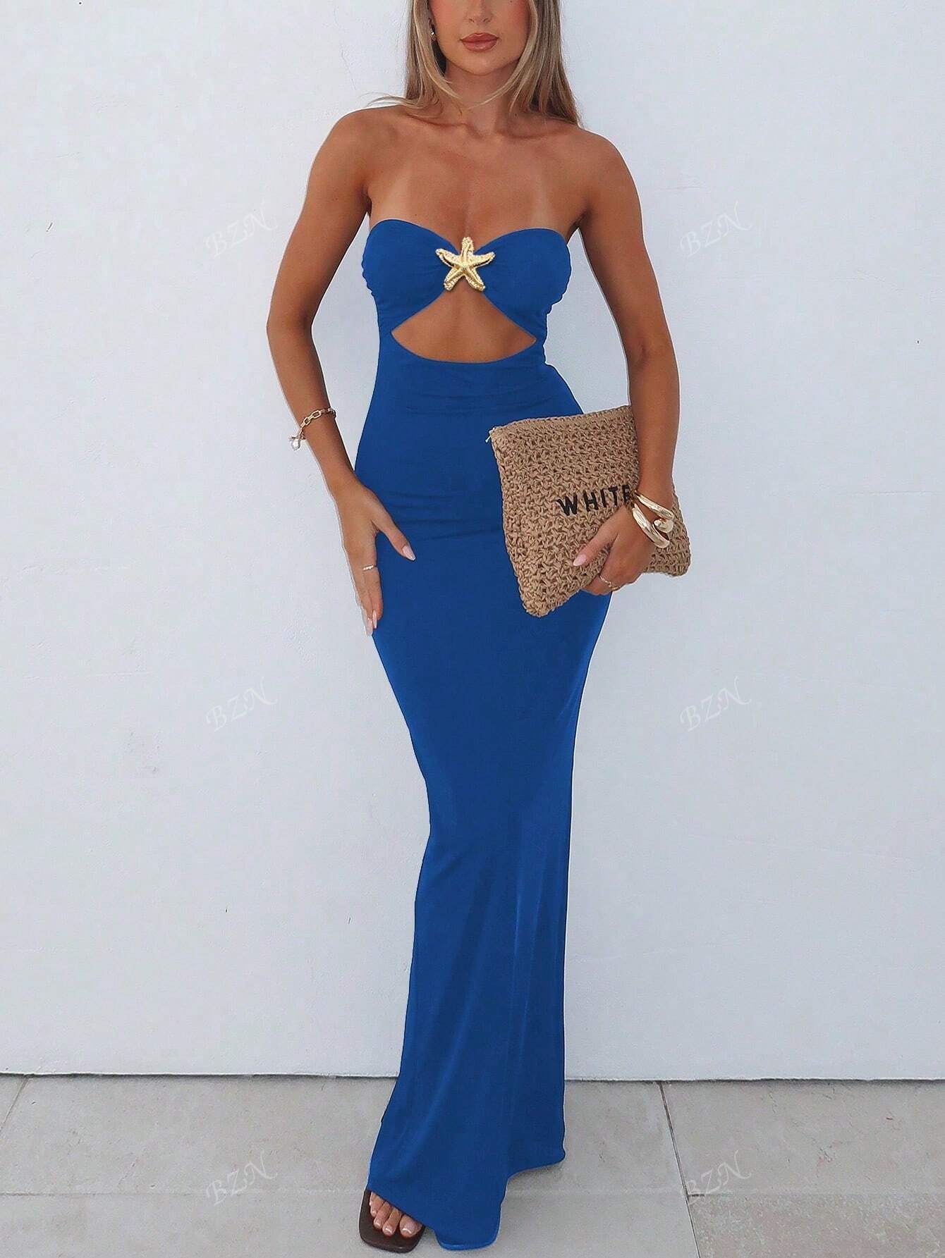 Summer Arrival Women Tube Top Hollow Out Cutout Slim Fit Backless Starfish Decorative Dress