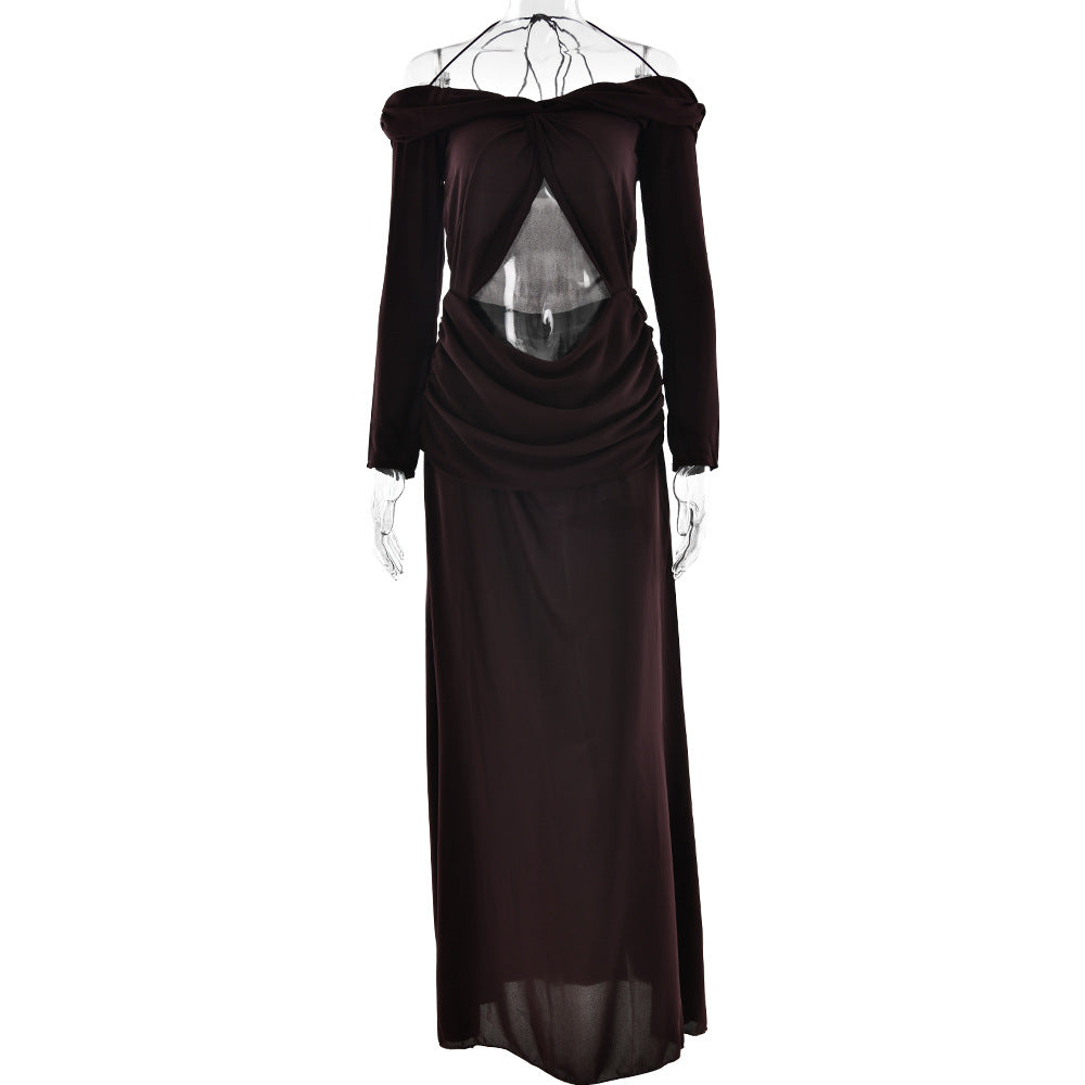 Summer Arrival Twisted Chiffon off Shoulder Maxi Dress Sexy Cropped Pleated Dress by Ragazza