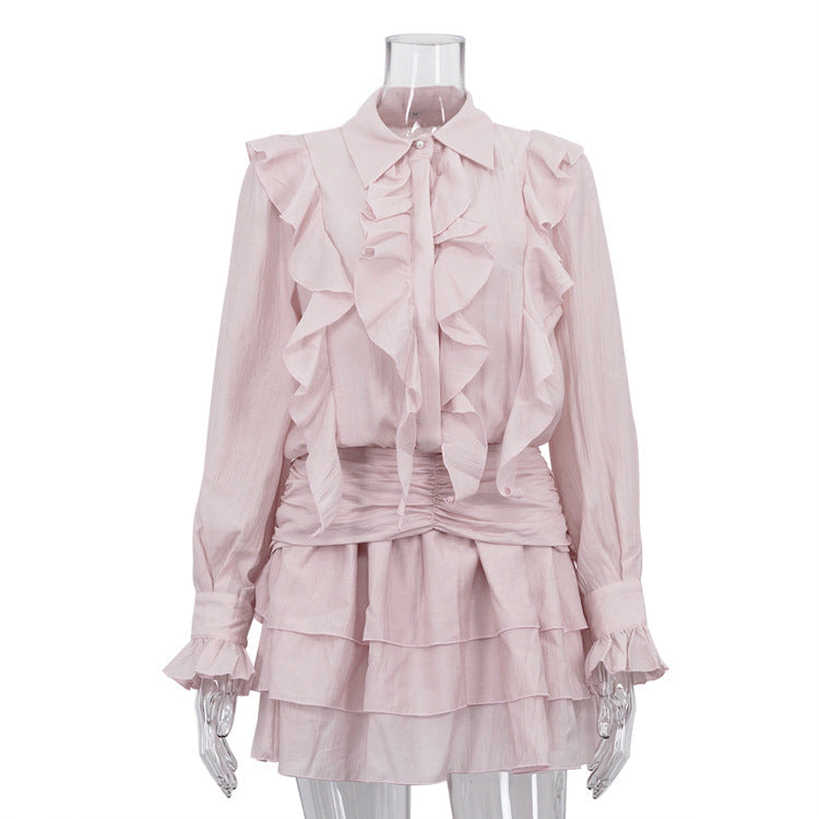 Summer Short Temperamental French Dress Women Design Ruffled Collared Long Sleeve A line Dress by Ragazza