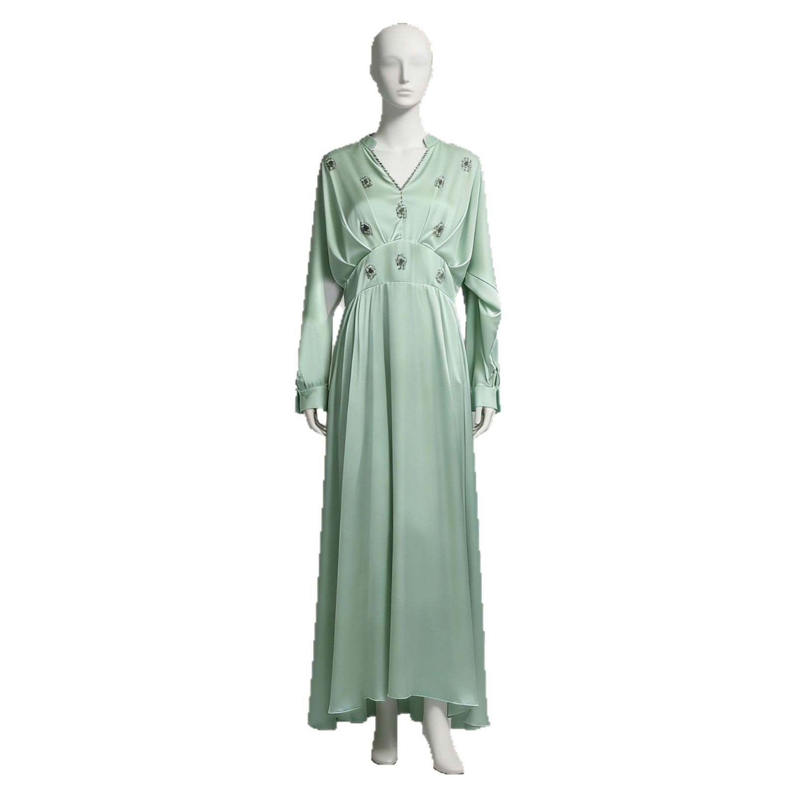 Spring Elegant Retro Diamond V neck Long Sleeve Dress Waist Slimming Dress for Women by Ragazza