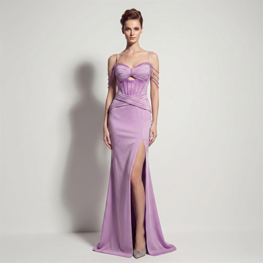 Sling Satin High Slit Boning Corset Strap Fishtail Long Annual Party Evening Dress by Ragazza