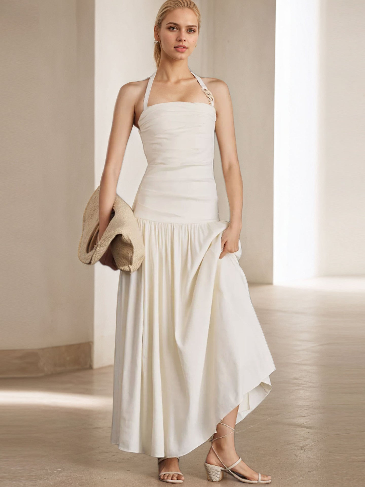 Summer Women Wide Camisole Halter Sleeveless Backless Dress by Ragazza