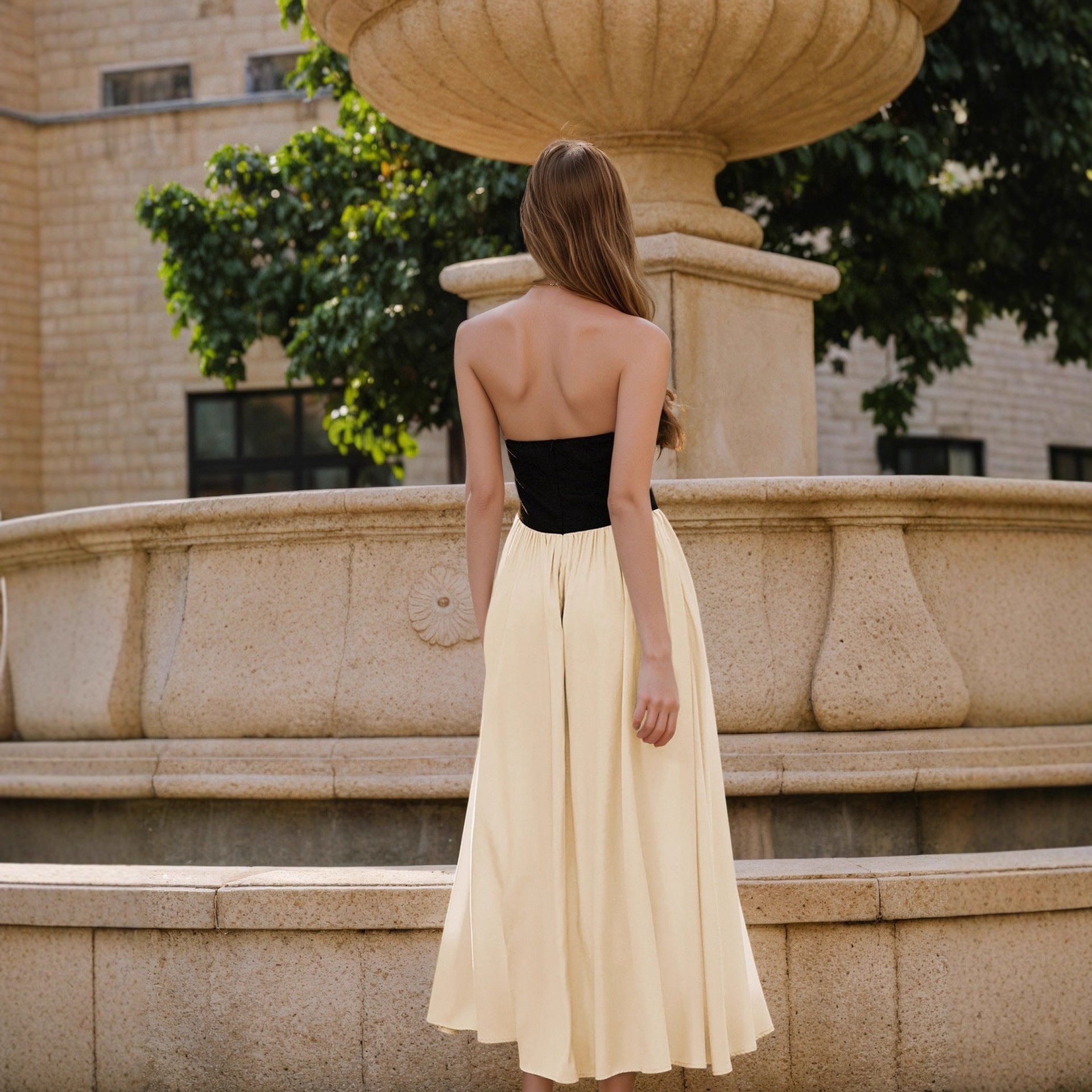 Socialite Elegant Women Dress Slim Fit Black White Stitching Sleeveless Halter Backless Maxi Dress off Neck Dress by Ragazza