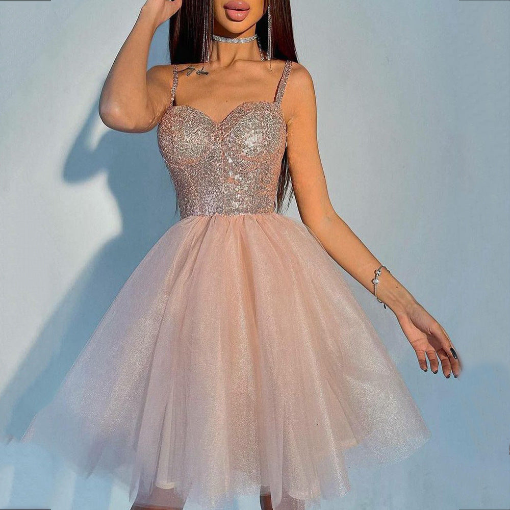Summer Women Clothing Dress Spaghetti Straps Sleeveless Sexy Sequin Pettiskirt Short Dress by Ragazza