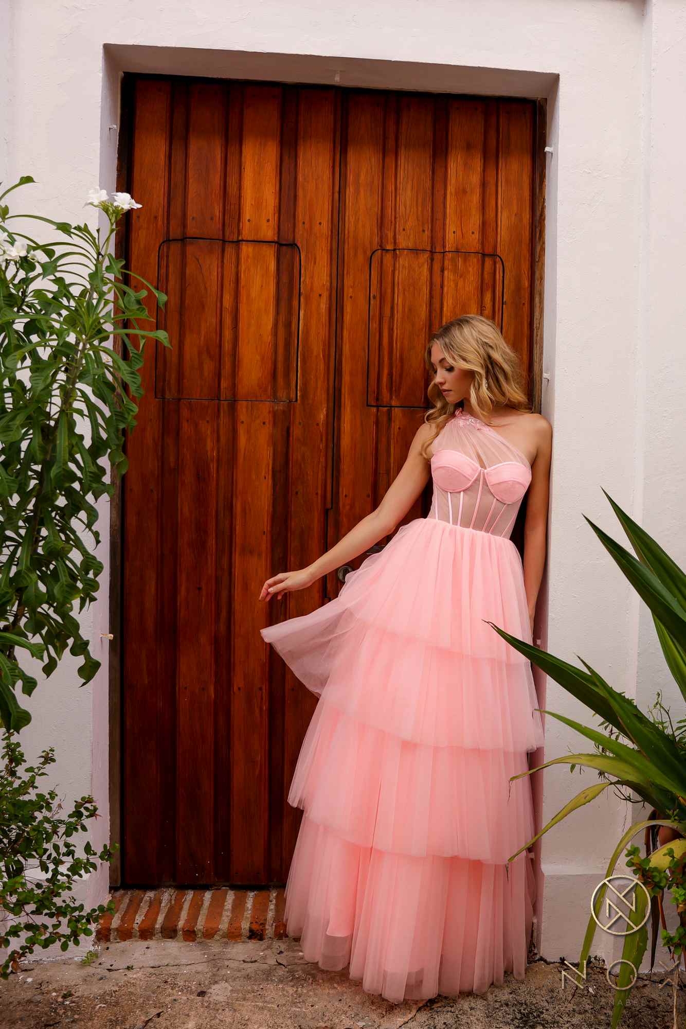 Nox Anabel P1400 Long Tiered Tulle Skirt Corset A-Line Ball Gown by DiscountDressShop