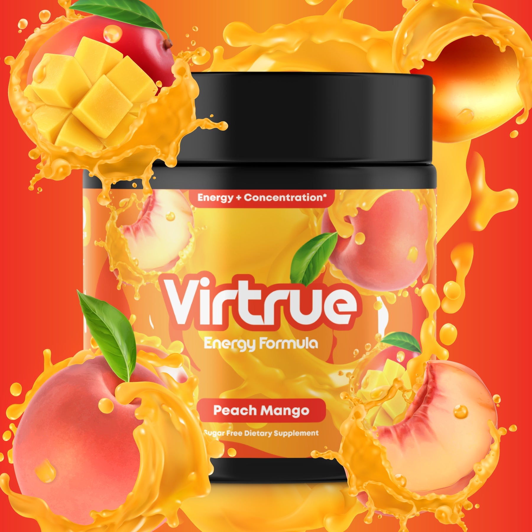 Peach Mango Pre-Workout Energy Powder + Focus Boost & Hydration | Sugar Free by Virtrue