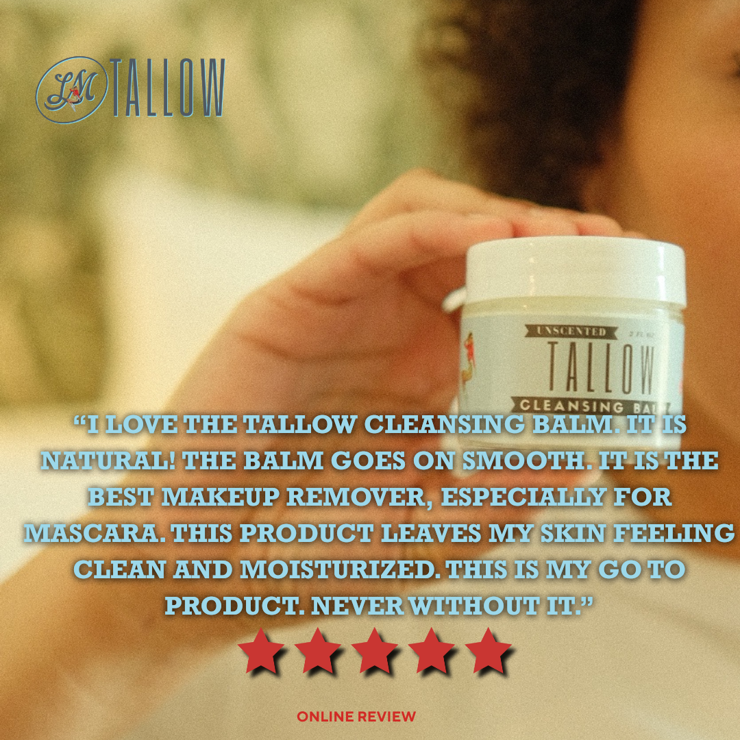 Unscented Tallow Cleansing Balm | Natural Makeup Remover & Deep Moisturizing Cleanser | Grass-Fed Beef Tallow with Castor Oil by Lady May Tallow