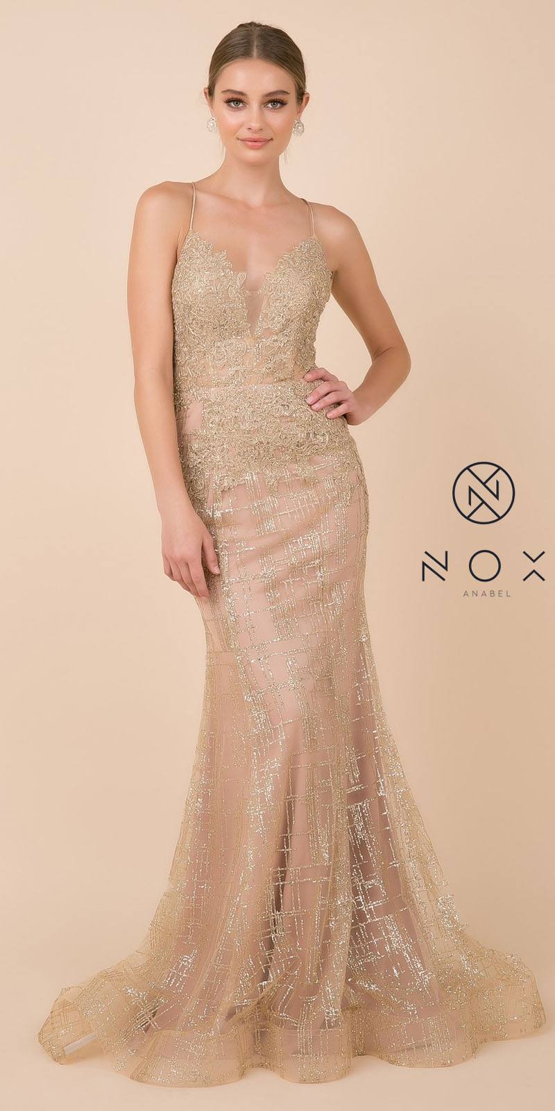 Nox Anabel R282-1 Mermaid Long Dress Corset Open-Back by DiscountDressShop