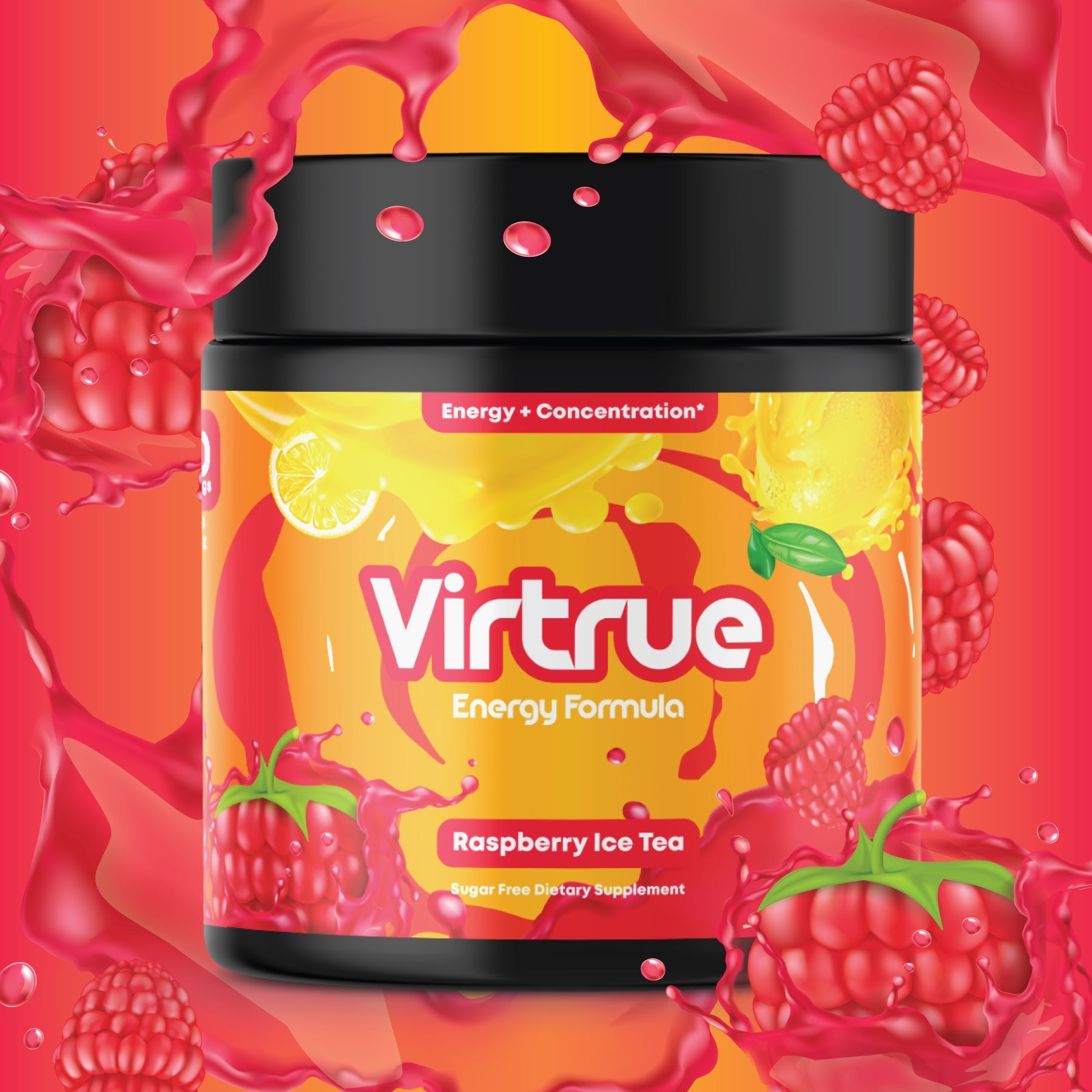 Raspberry Iced Tea Pre-Workout Energy Powder + Focus Boost & Hydration | Sugar Free by Virtrue