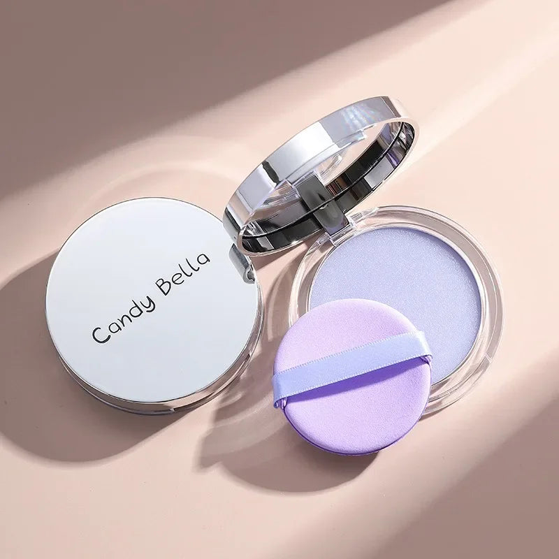 Matte Setting Powder Lasting Oil-Control Purple Glitter Pressed Powder Brightening Face Powder Jelly Compact Foundation Makeup by Korean Skin Care