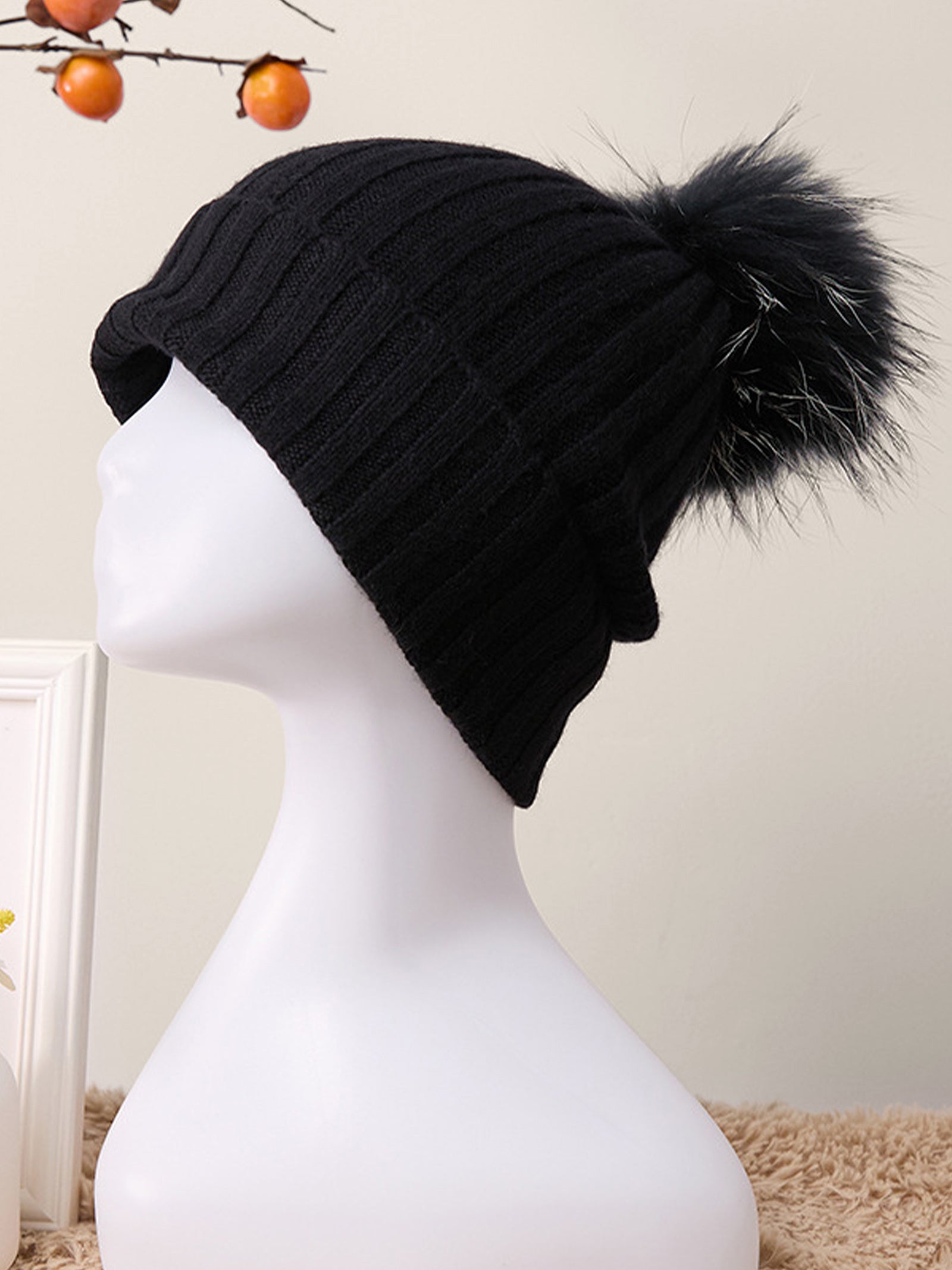 100% Cashmere Rib-Knit Slouchy Beanie With Pom-Pom by LINTICO