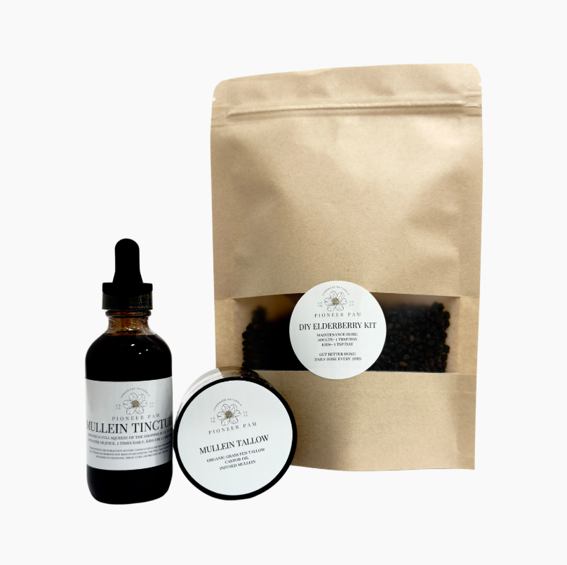 Immunity Combo: Immune System & Respiratory Support- Mullein Tincture + Elderberry Kit + Mullein Tallow by Pioneer Pam