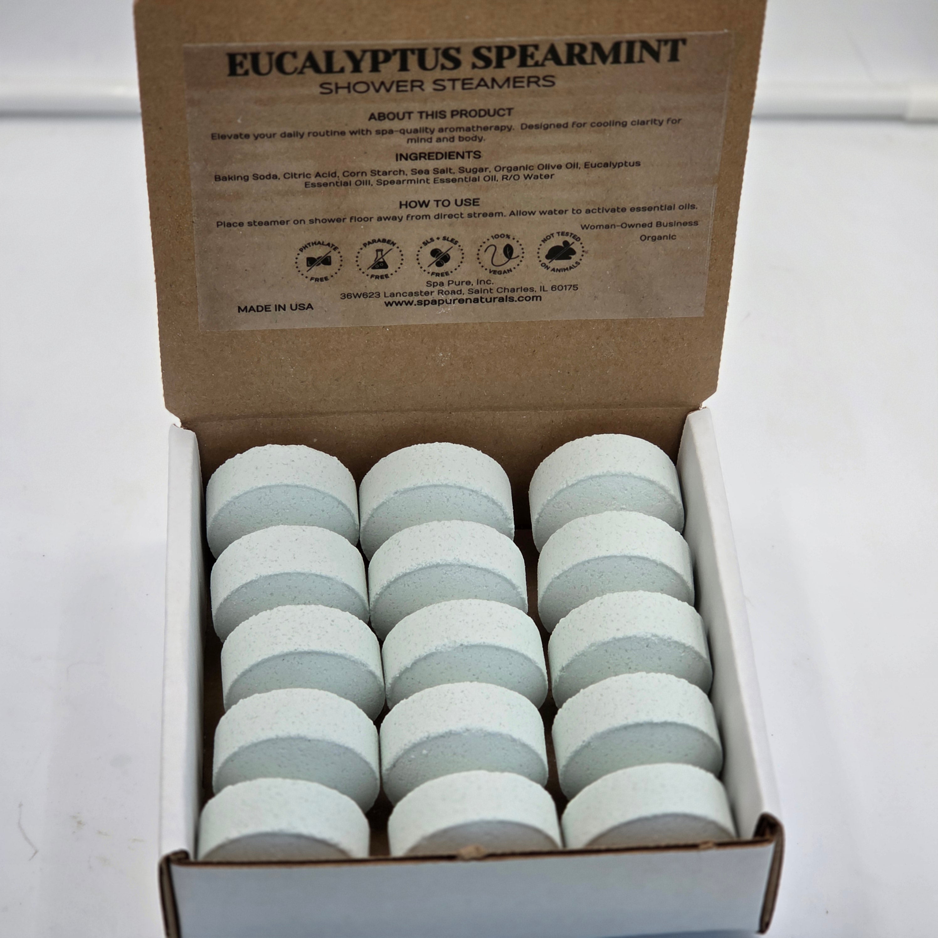 Eucalyptus Mint - Breathe Easy Shower Steamers - Sinus Relief Eucalyptus Menthol (15 count) by Spa Pure