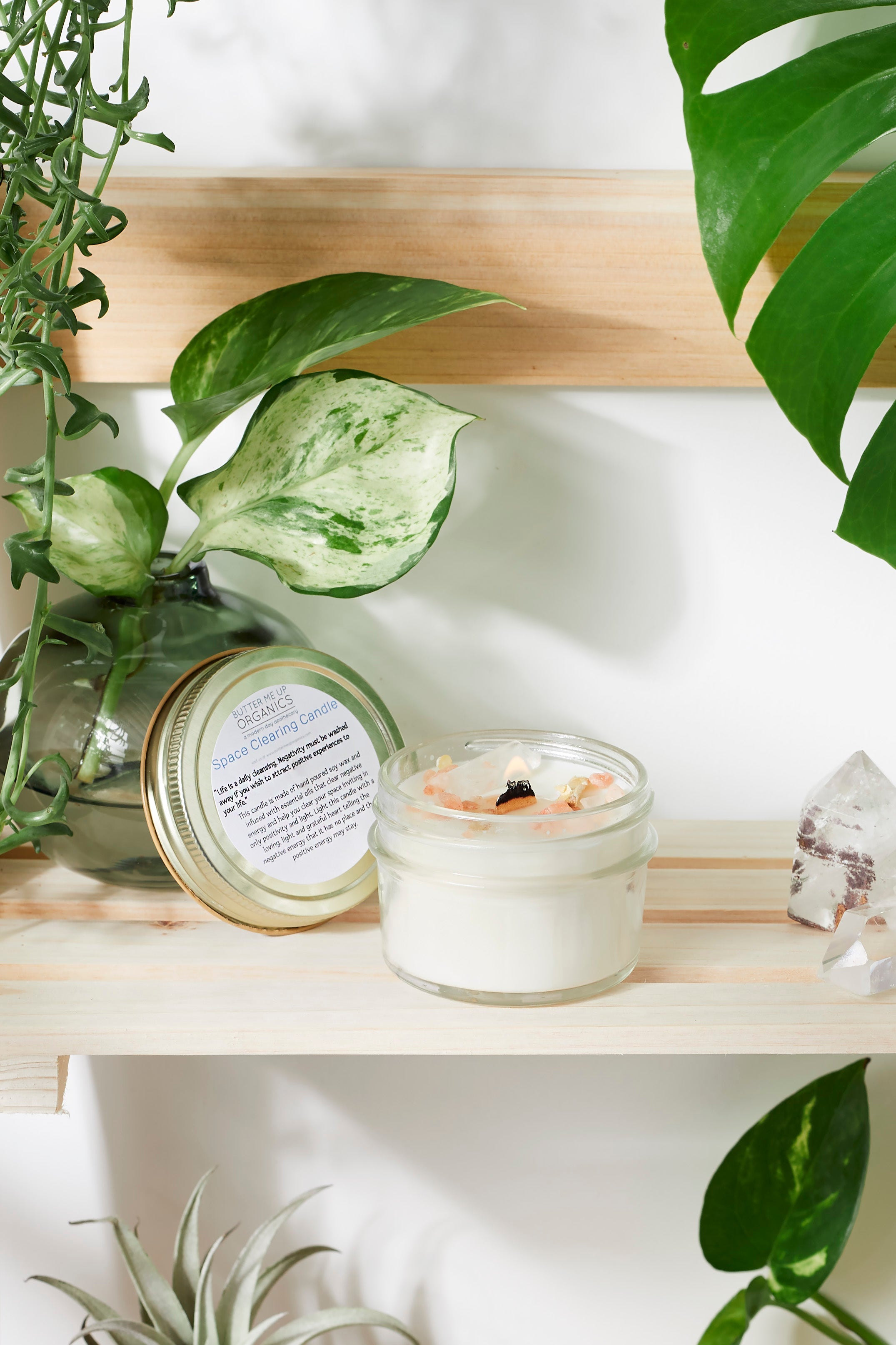 Space Clearing Candle/ Intention Candle / Organic Soy Candle / Candle with Crystals / Cleansing Candle by Butter Me Up Organics