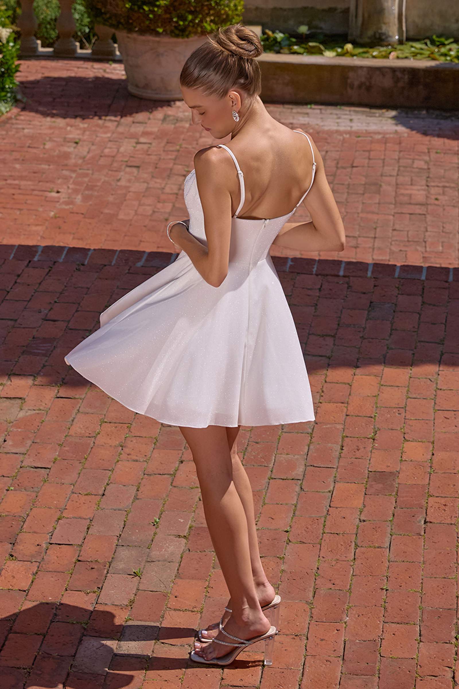 Amoris T103W Short A-Line Glitter Satin Off White Dress by DiscountDressShop