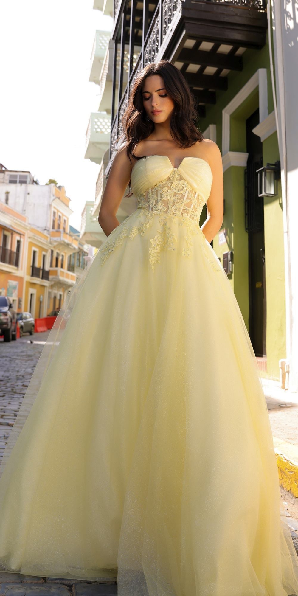 Nox Anabel T1326 Long Strapless Bonded Bodice Glitter Tulle A-Line Gown by DiscountDressShop